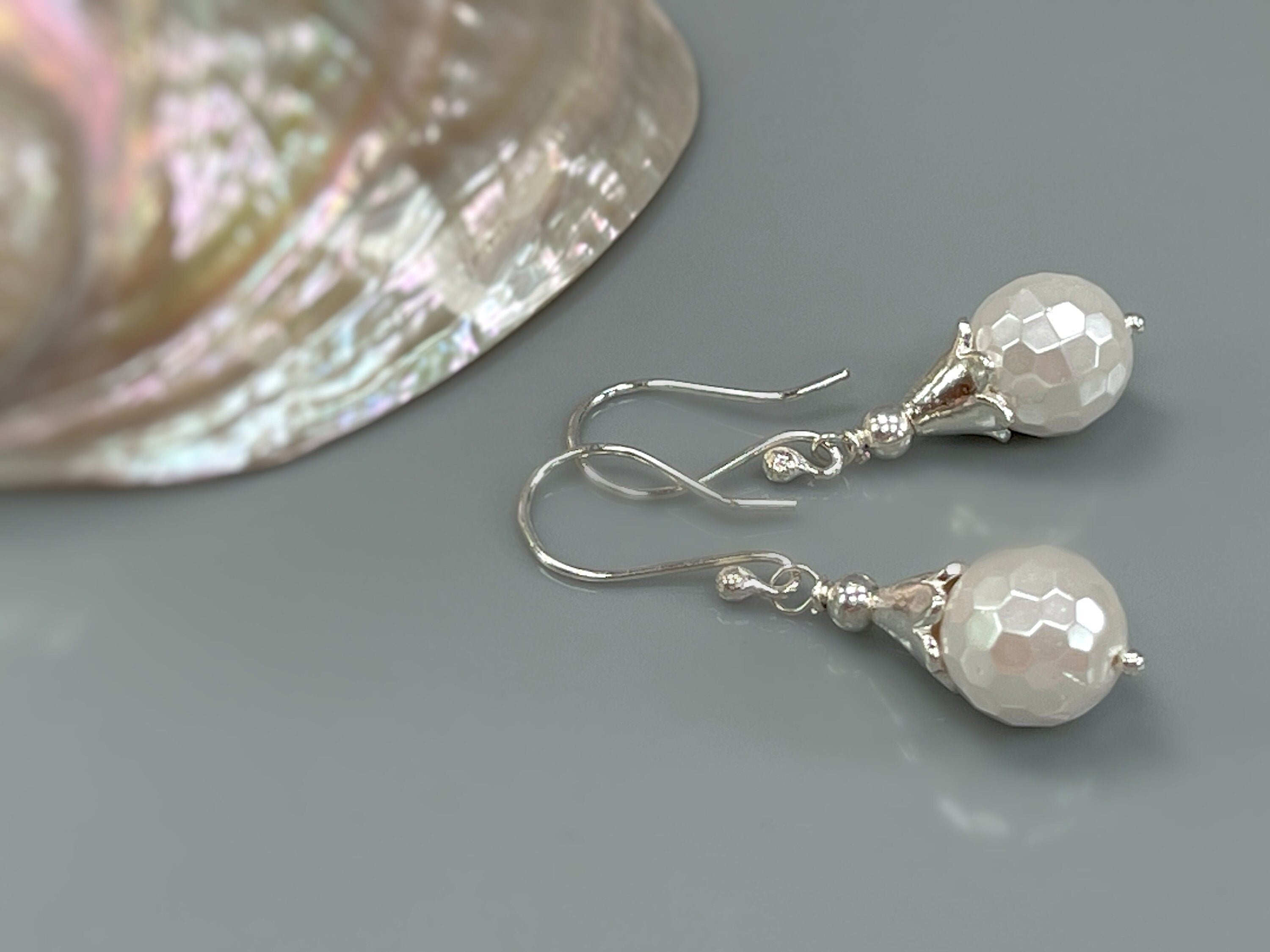 Facetted Pearl Earrings Dangle Sterling Silver