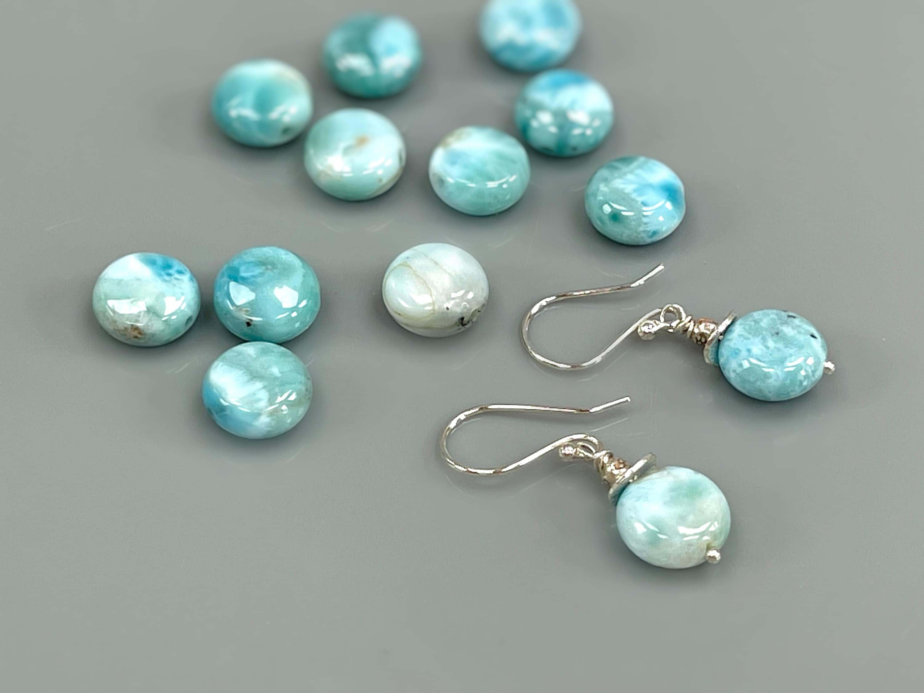 Dainty Larimar Earrings, sterling silver