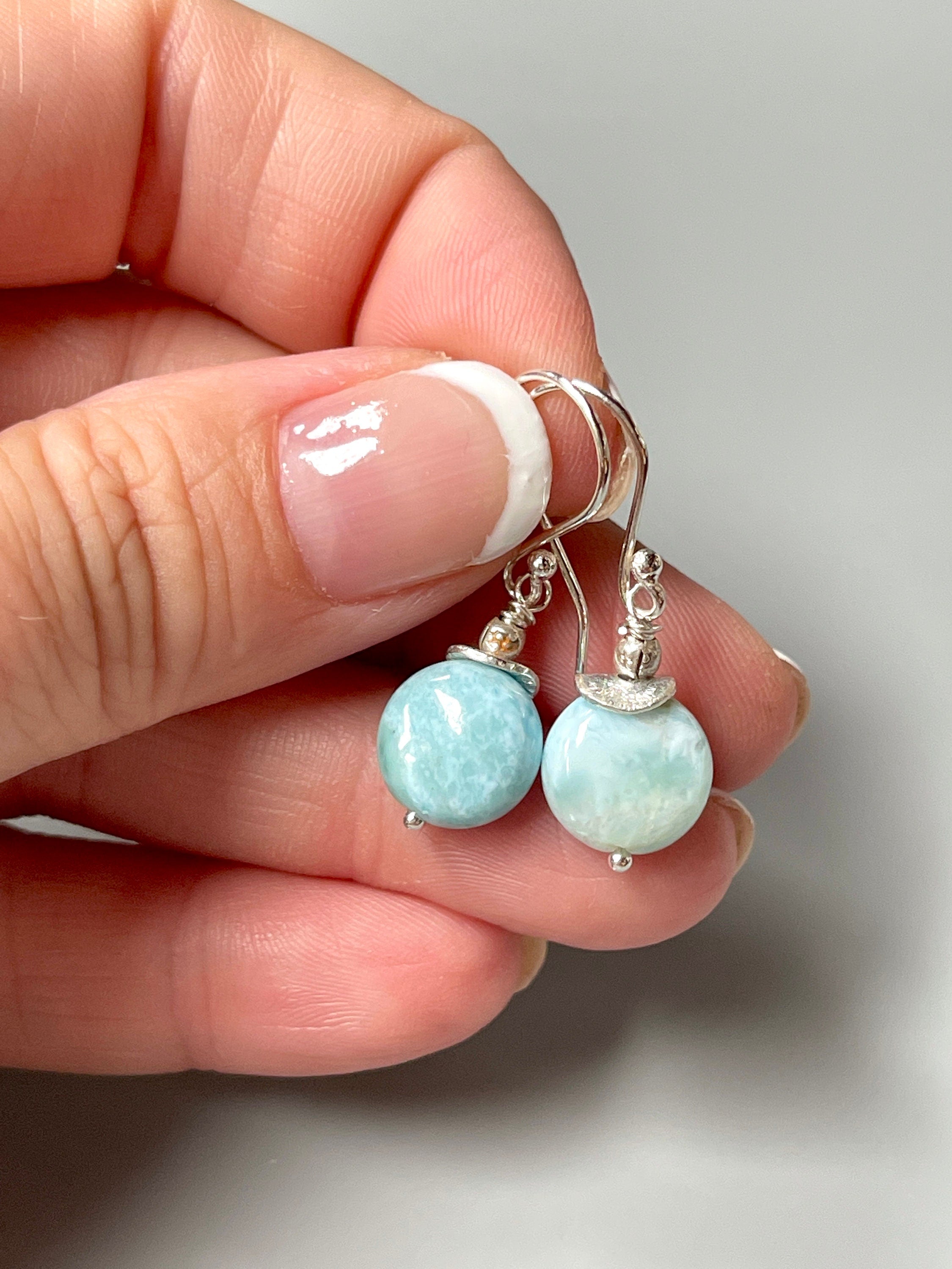 Dainty Larimar Earrings, sterling silver
