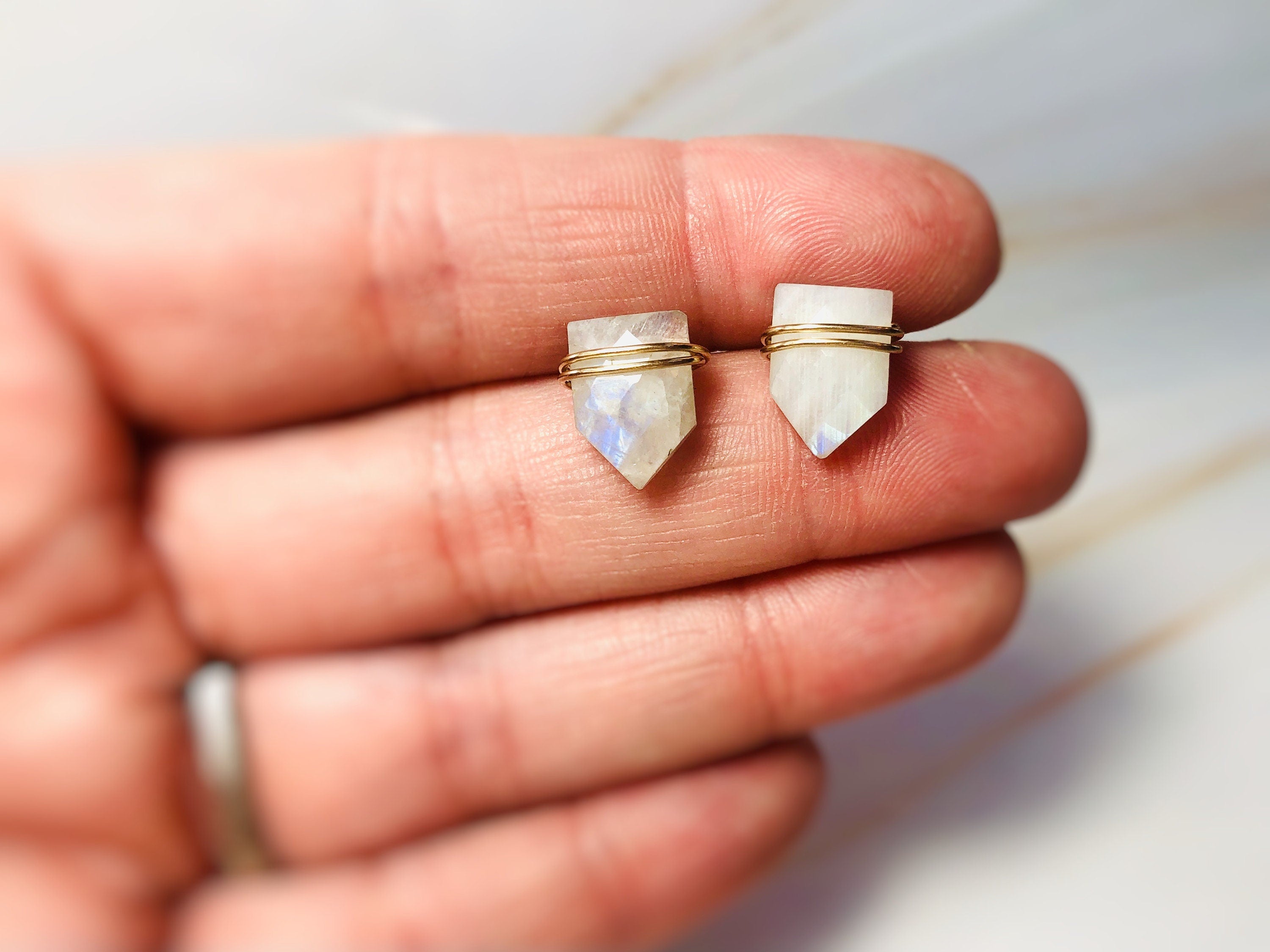 Moonstone Earrings Sterling Silver Stud earrings minimalist dainty Moonstone post earrings Gold gemstone earrings gift for wife, girlfriend