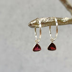 Garnet Hoop earrings Sterling Silver Dangly huggie earrings dainty gemstone earrings handmade jewelry red