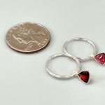 Garnet Hoop earrings Sterling Silver Dangly huggie earrings dainty gemstone earrings handmade jewelry red