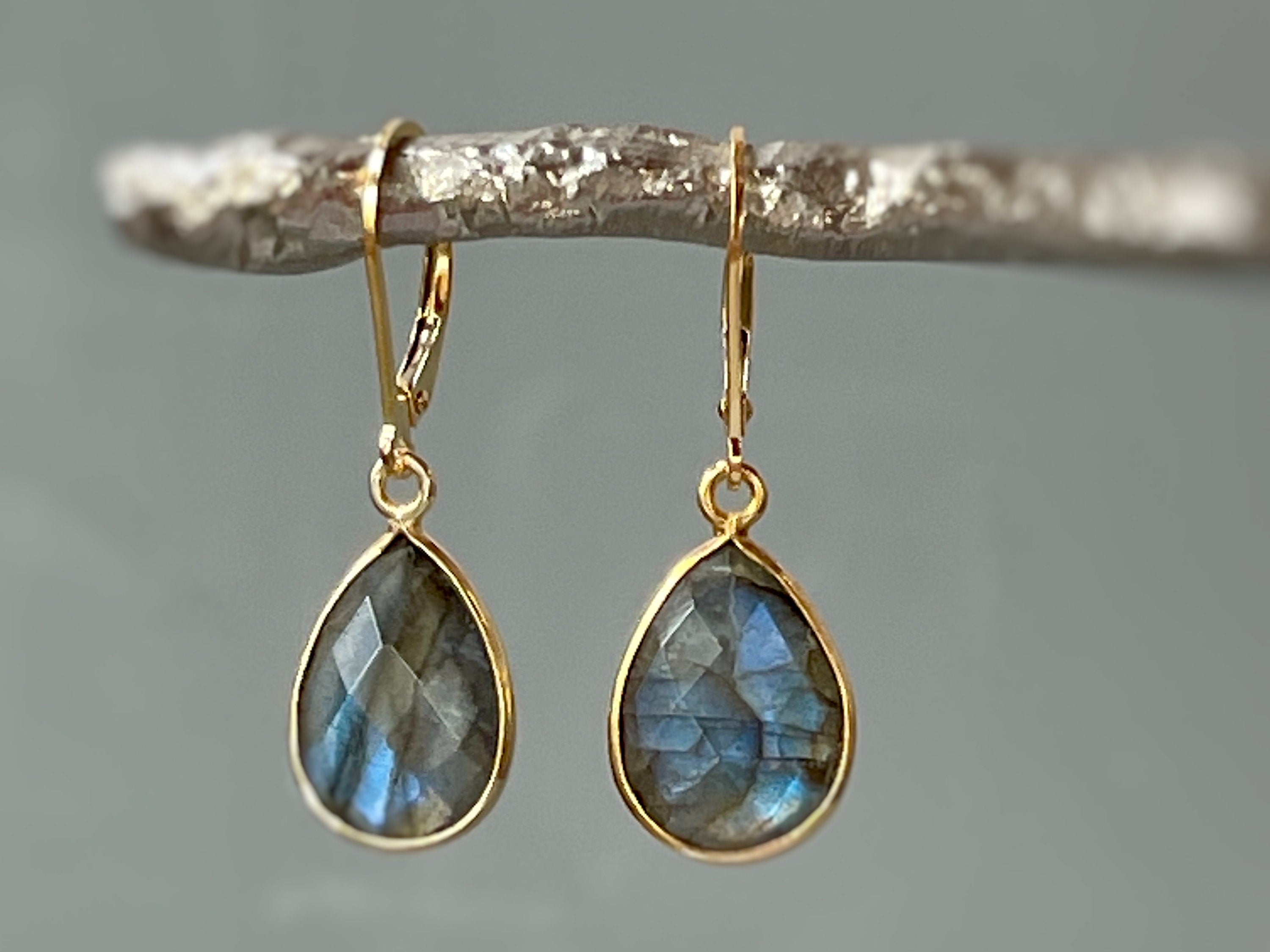 Labradorite earrings 14k Gold Bezel