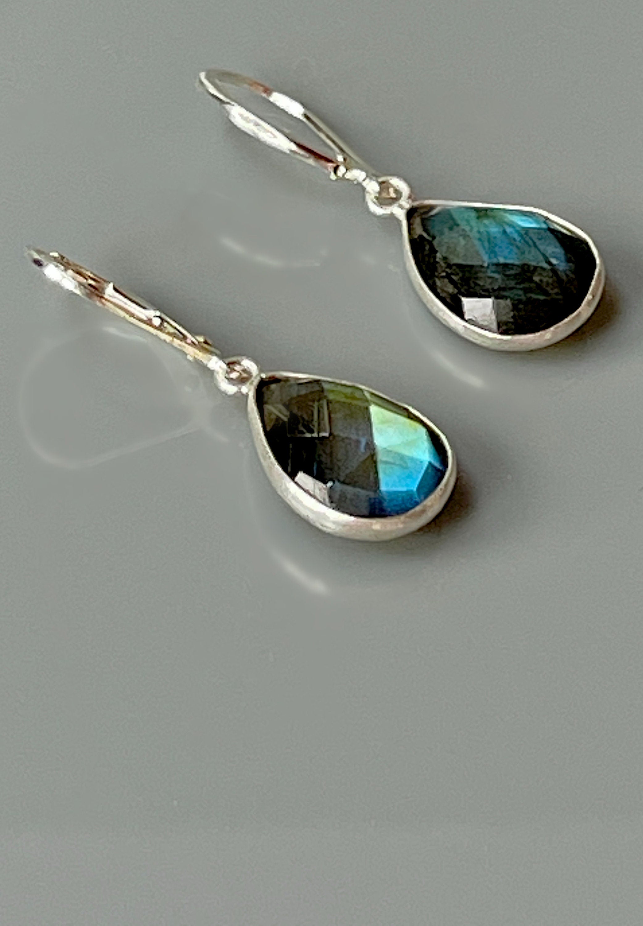 Labradorite earrings 14k Gold Bezel