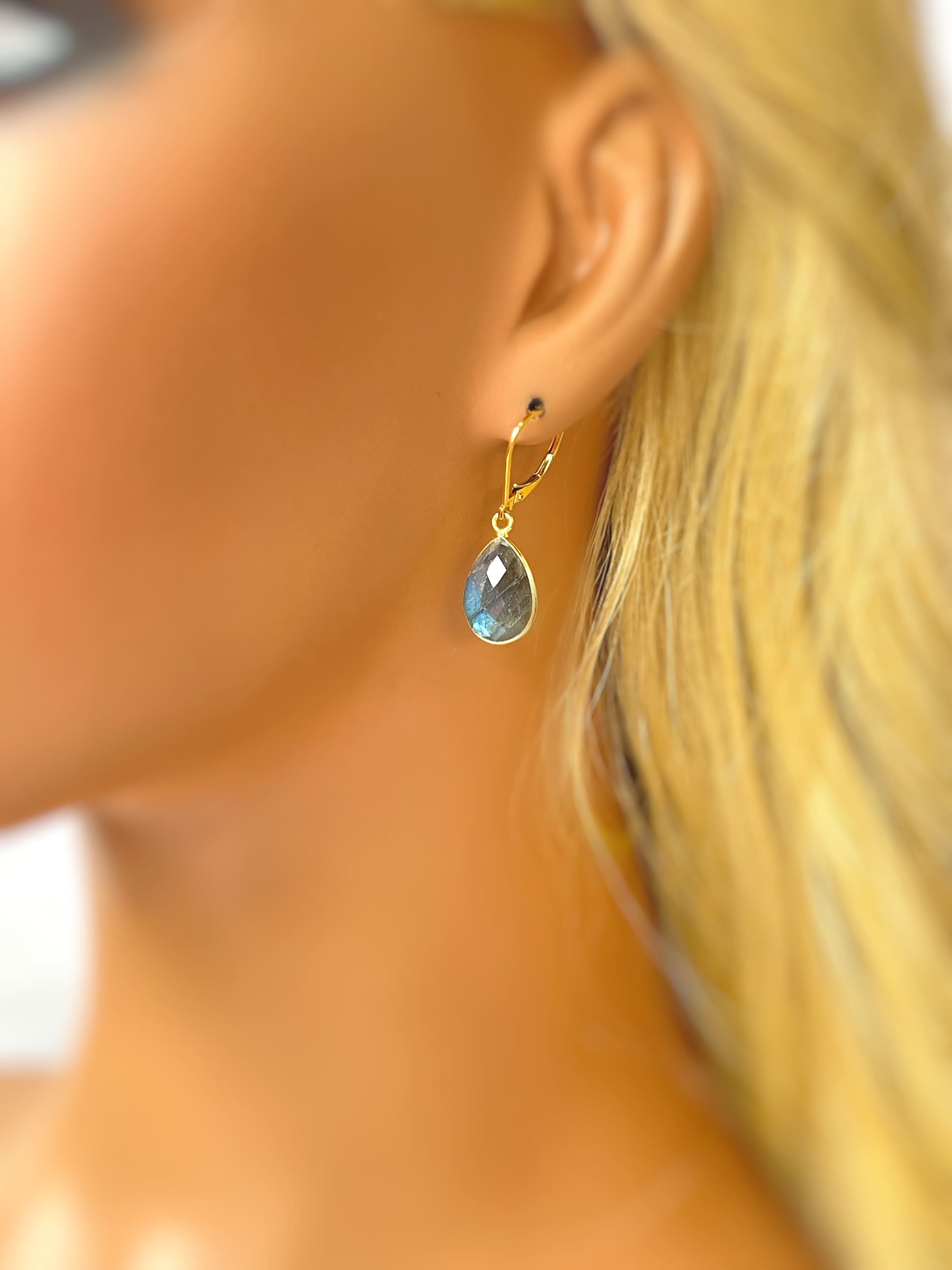 Labradorite earrings 14k Gold Bezel