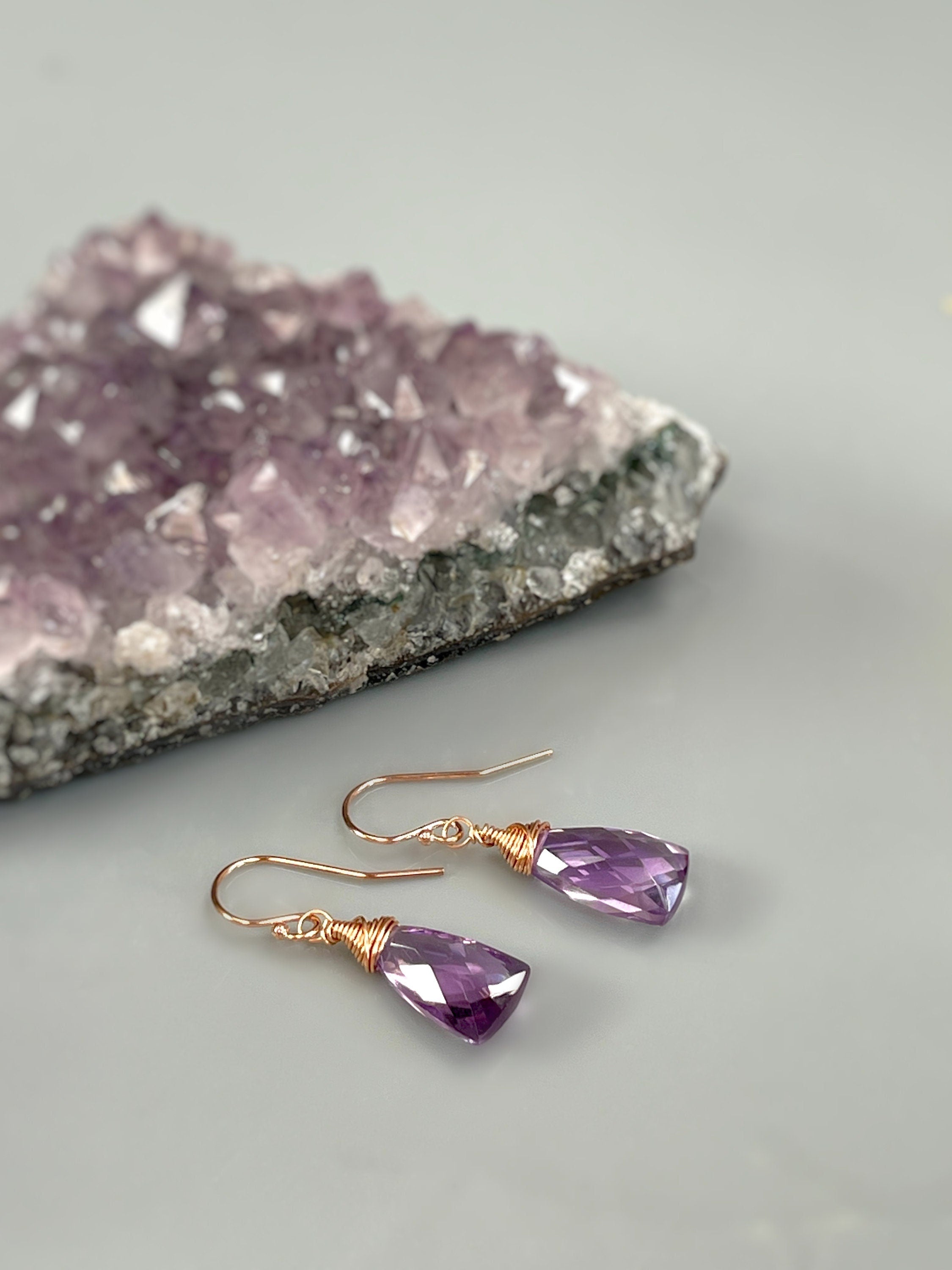 Pink Amethyst Earrings Dangle Sterling Silver