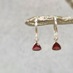Garnet Hoop earrings Sterling Silver Dangly huggie earrings dainty gemstone earrings handmade jewelry red