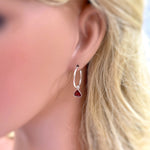 Garnet Hoop earrings Sterling Silver Dangly huggie earrings dainty gemstone earrings handmade jewelry red
