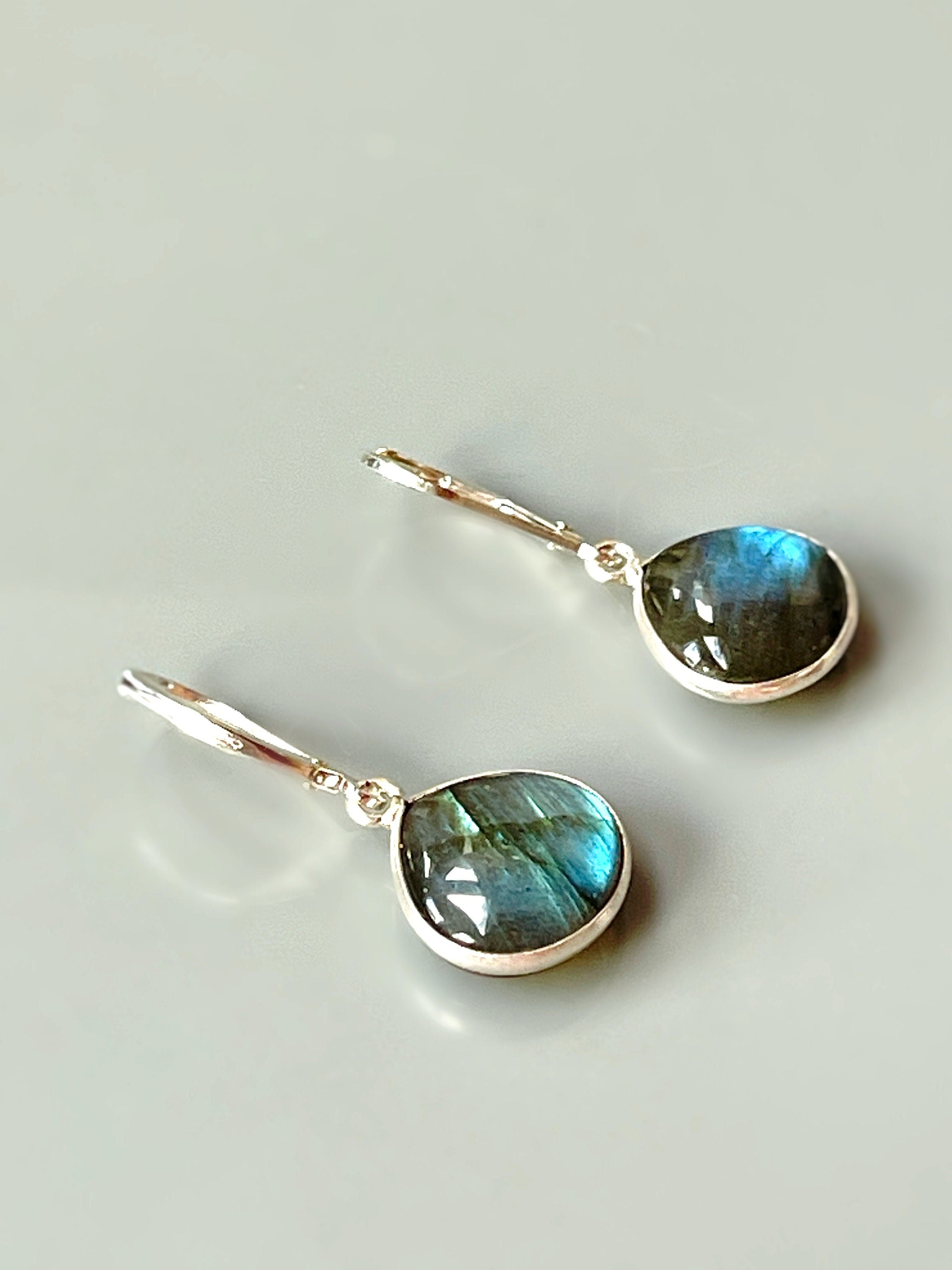 Handmade Labradorite Dangle Earrings minimalist gemstone drop earrings in sterling silver