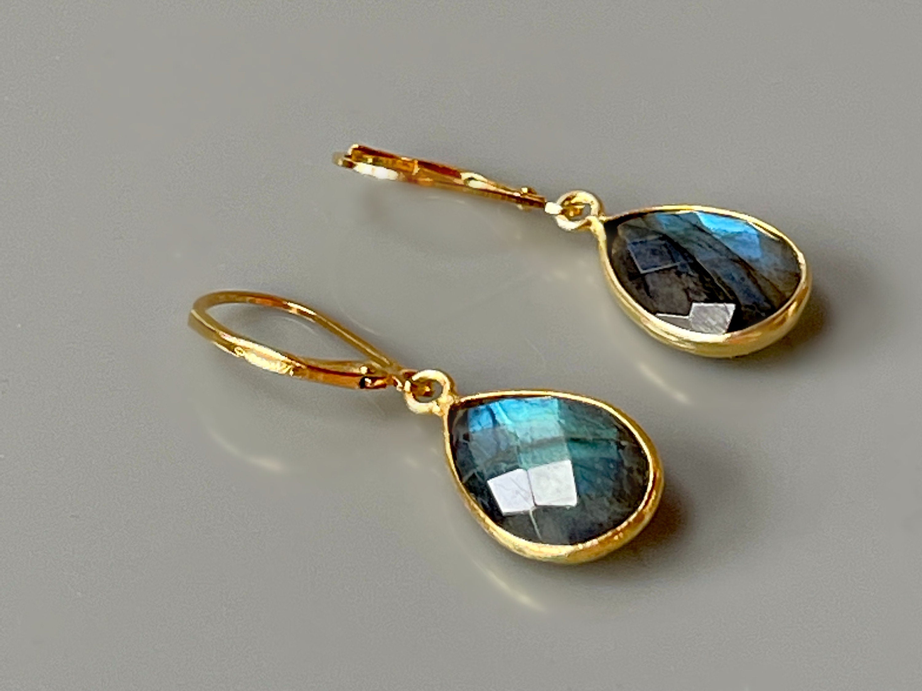 Labradorite earrings 14k Gold Bezel