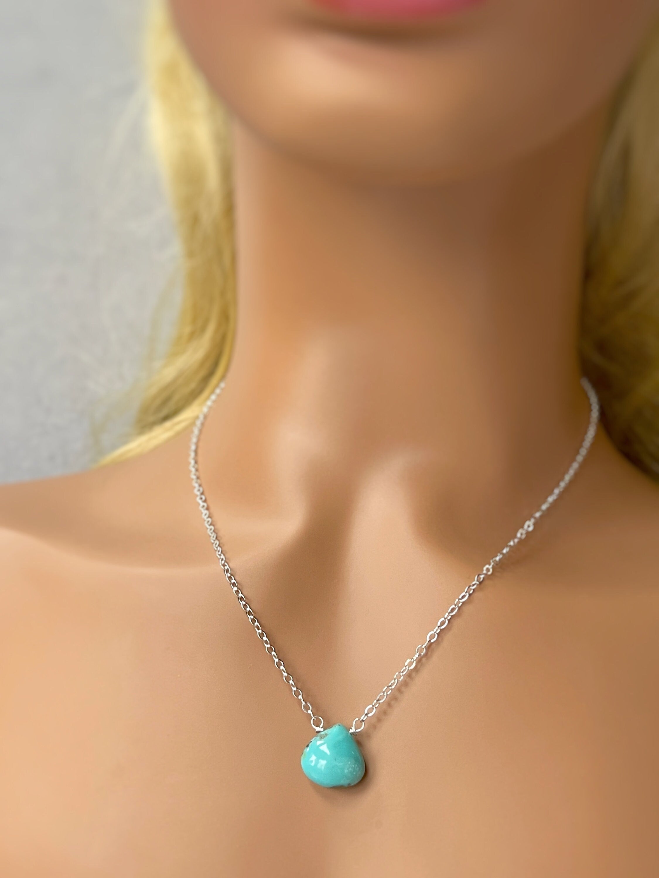 Turquoise Necklace, Sterling Silver Blue Gemstone Pendant Handmade Turquoise Jewelry Minimalist necklace for woman