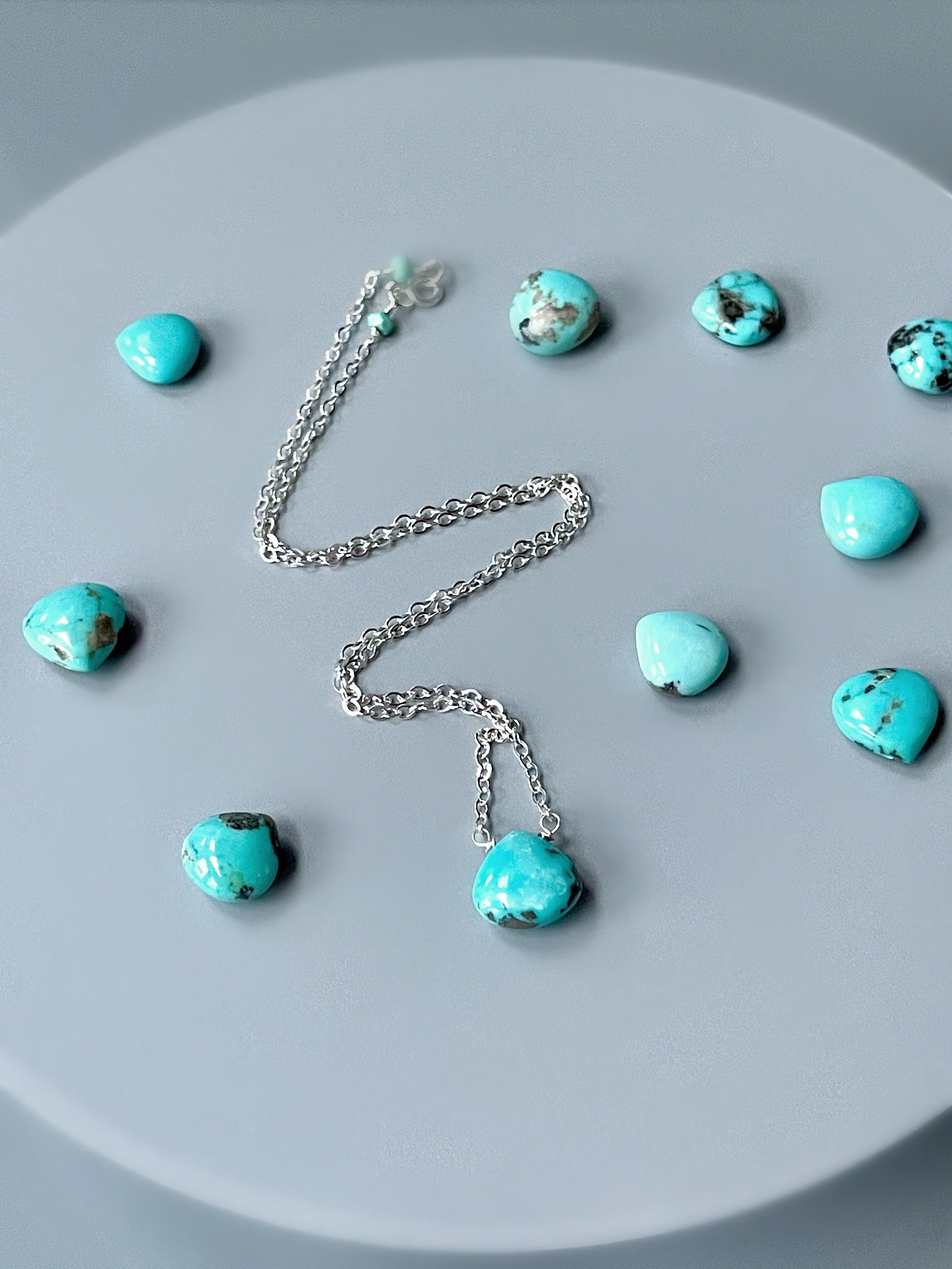 Turquoise Necklace, Sterling Silver Blue Gemstone Pendant Handmade Turquoise Jewelry Minimalist necklace for woman