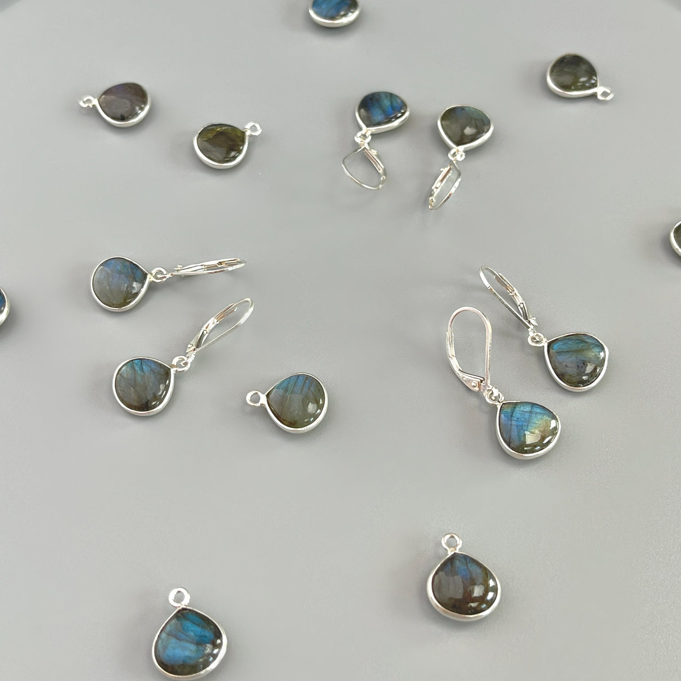 Group of Handmade Labradorite Dangle Earrings minimalist gemstone drop earrings in sterling silver