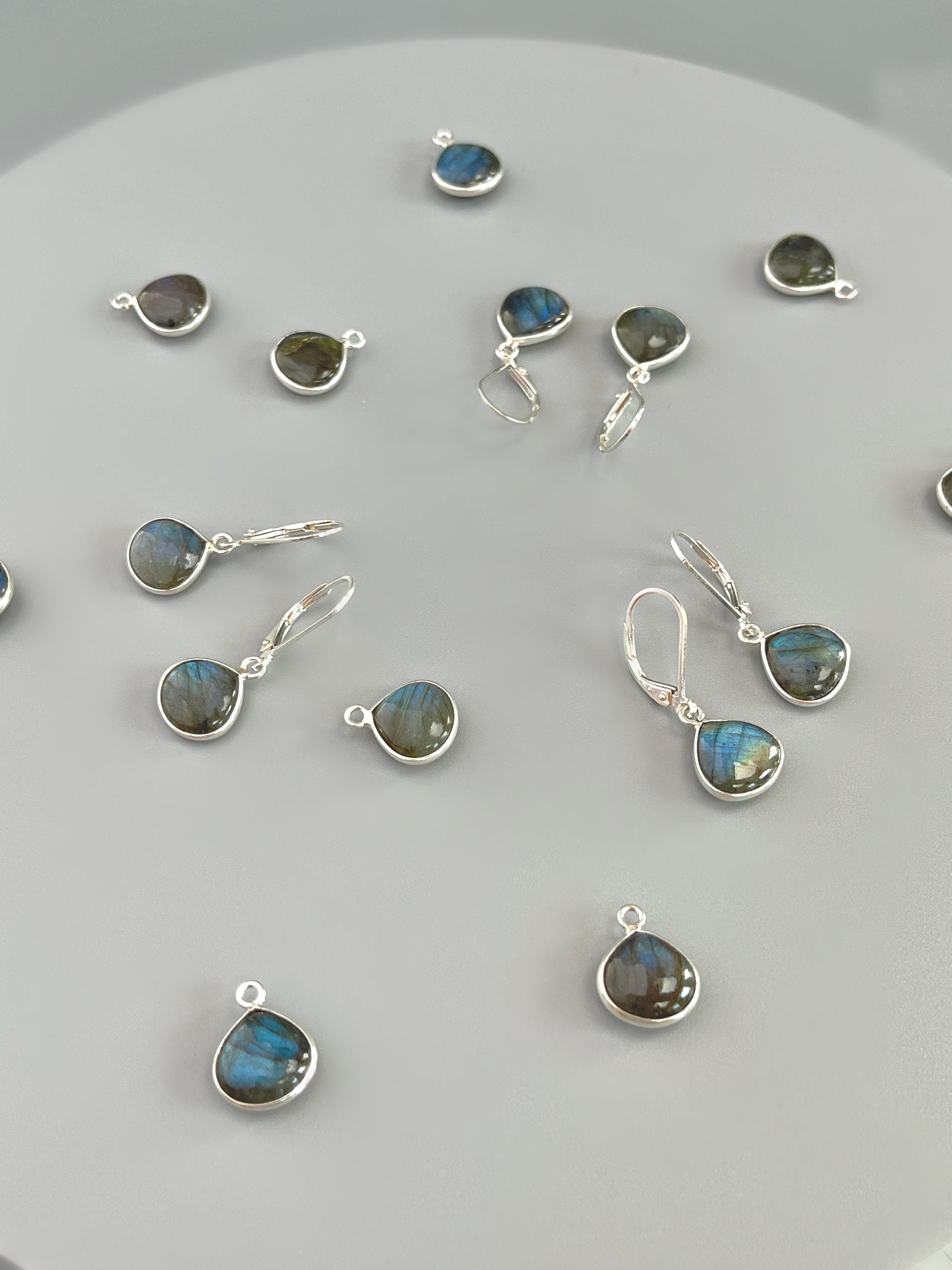 Group of Handmade Labradorite Dangle Earrings minimalist gemstone drop earrings in sterling silver