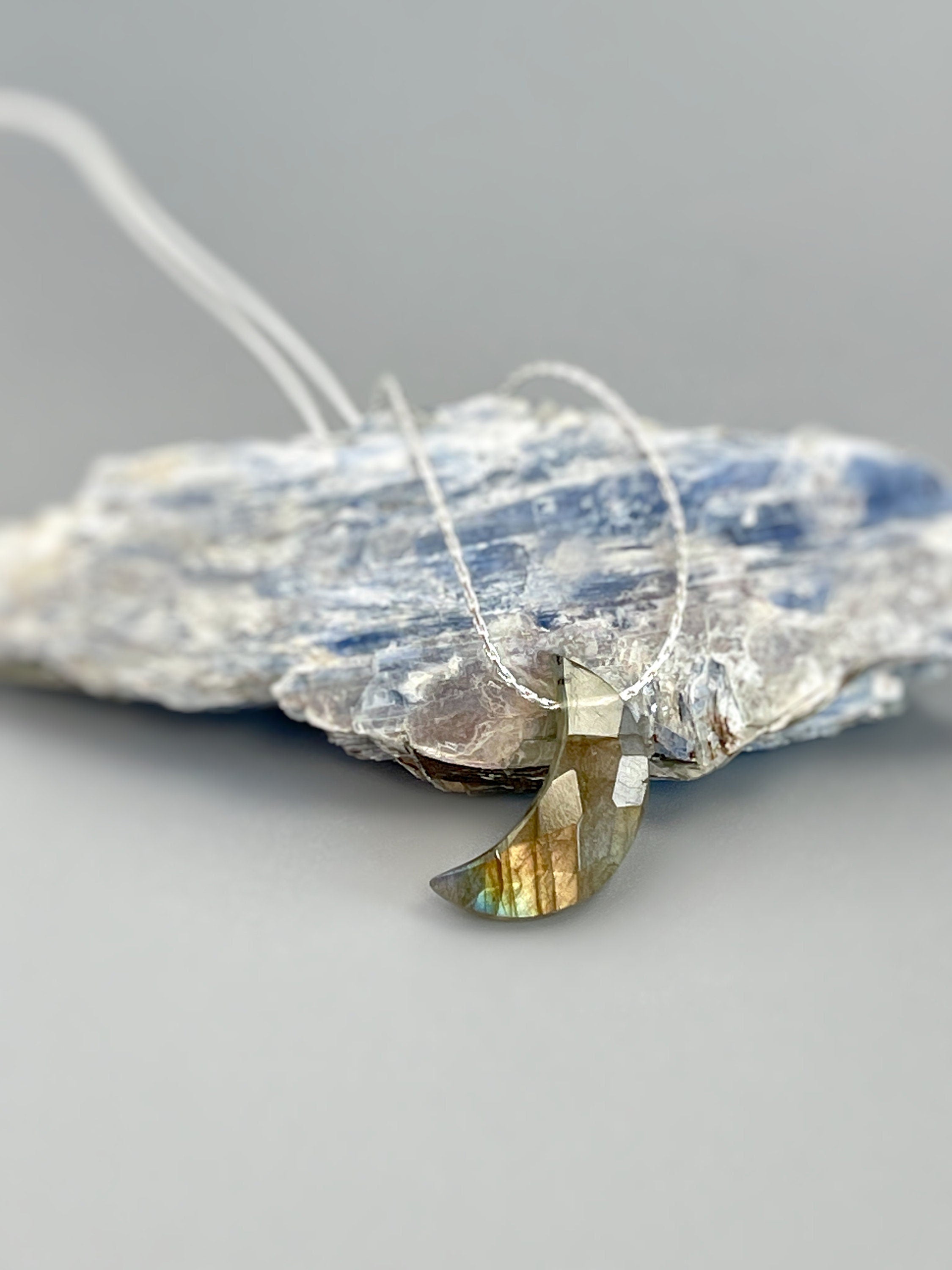 Labradorite Crescent Moon Necklace Sterling Silver, 14k Gold