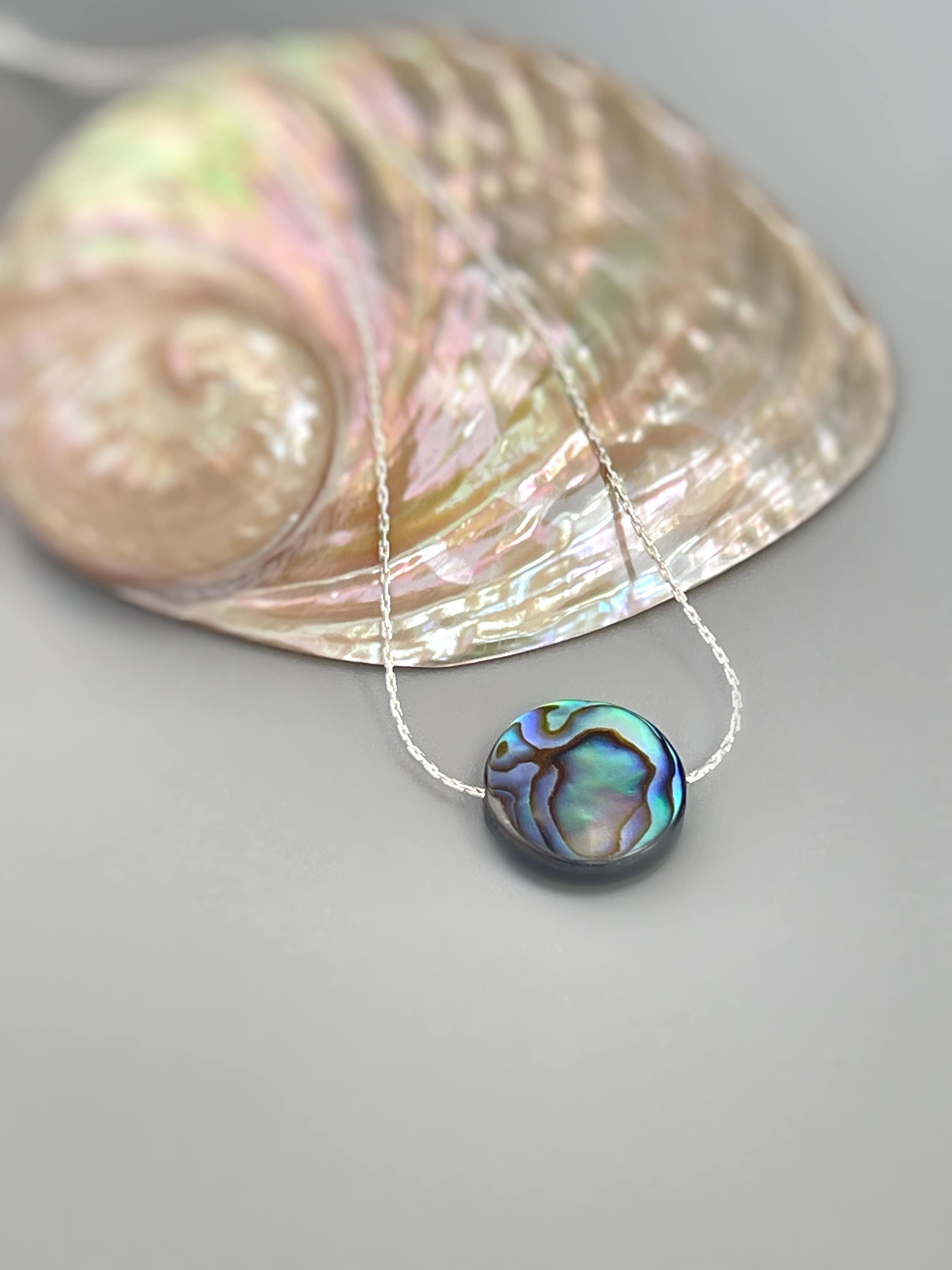 Abalone floating gemstone Solitaire Necklace
