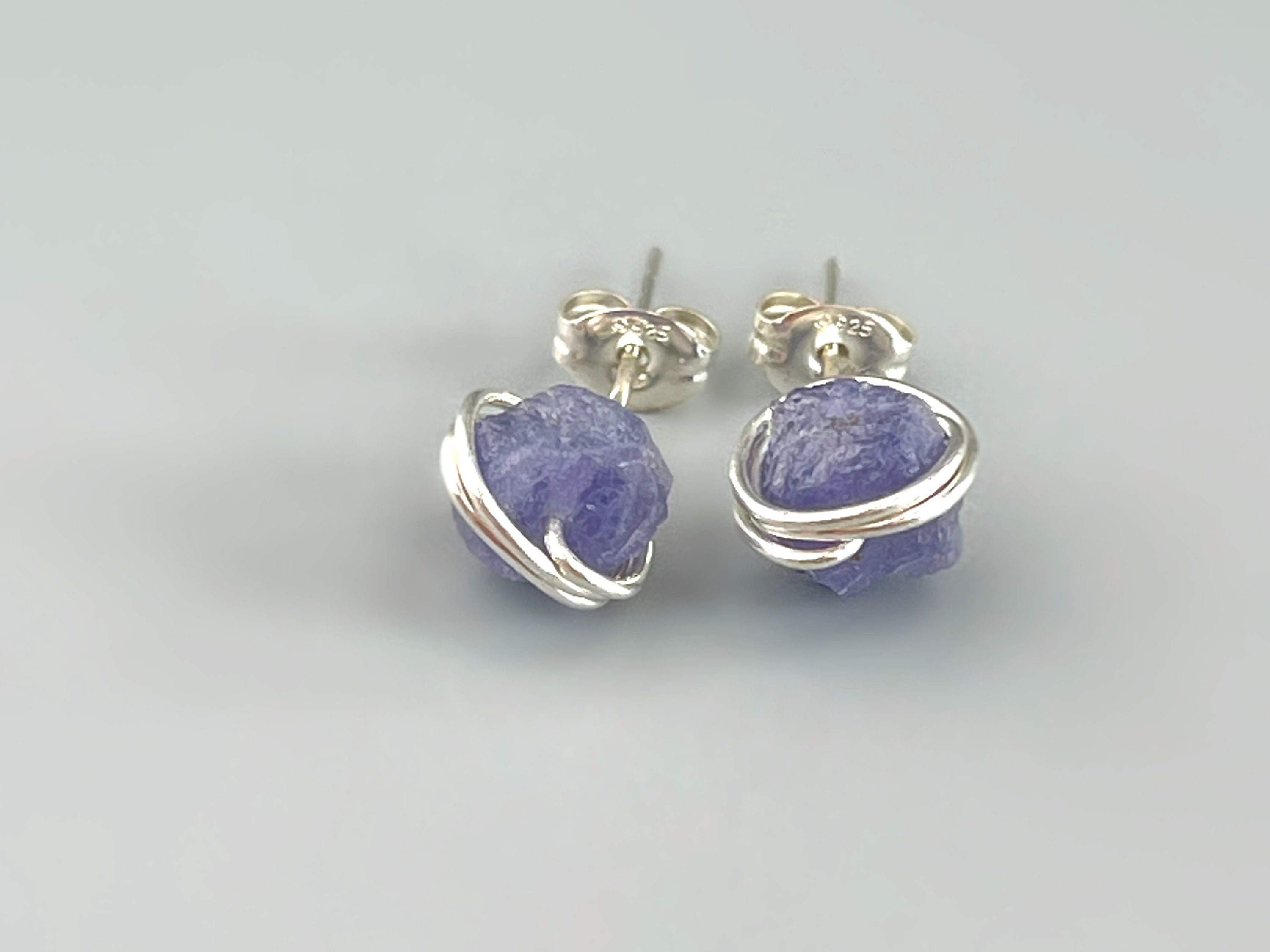 Raw Tanzanite Stud Earrings Organic Gemstone Stud Earrings