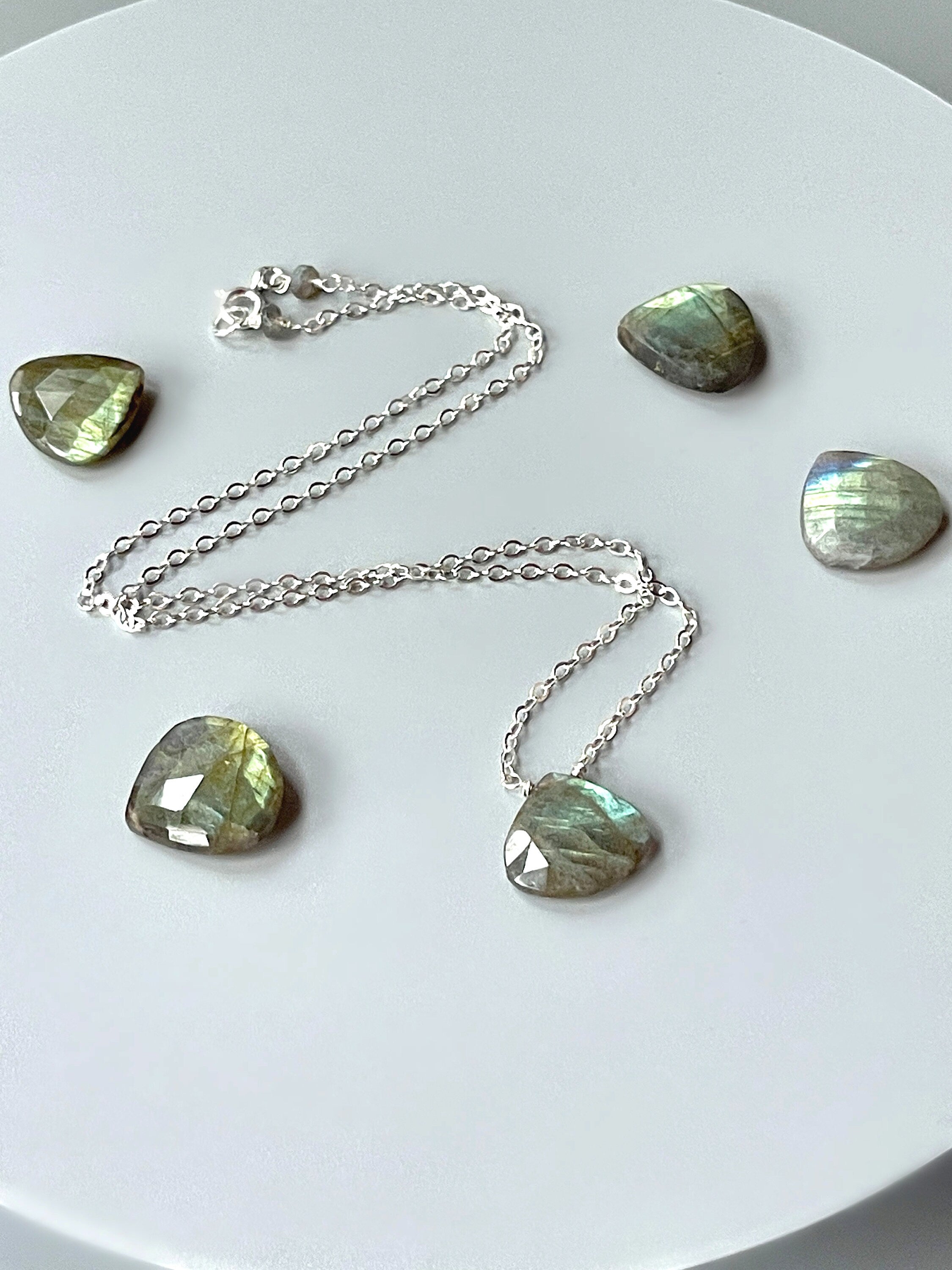 Labradorite Necklace, Sterling Silver Large Gemstone Pendant Handmade Labradorite Jewelry Minimalist necklace for woman