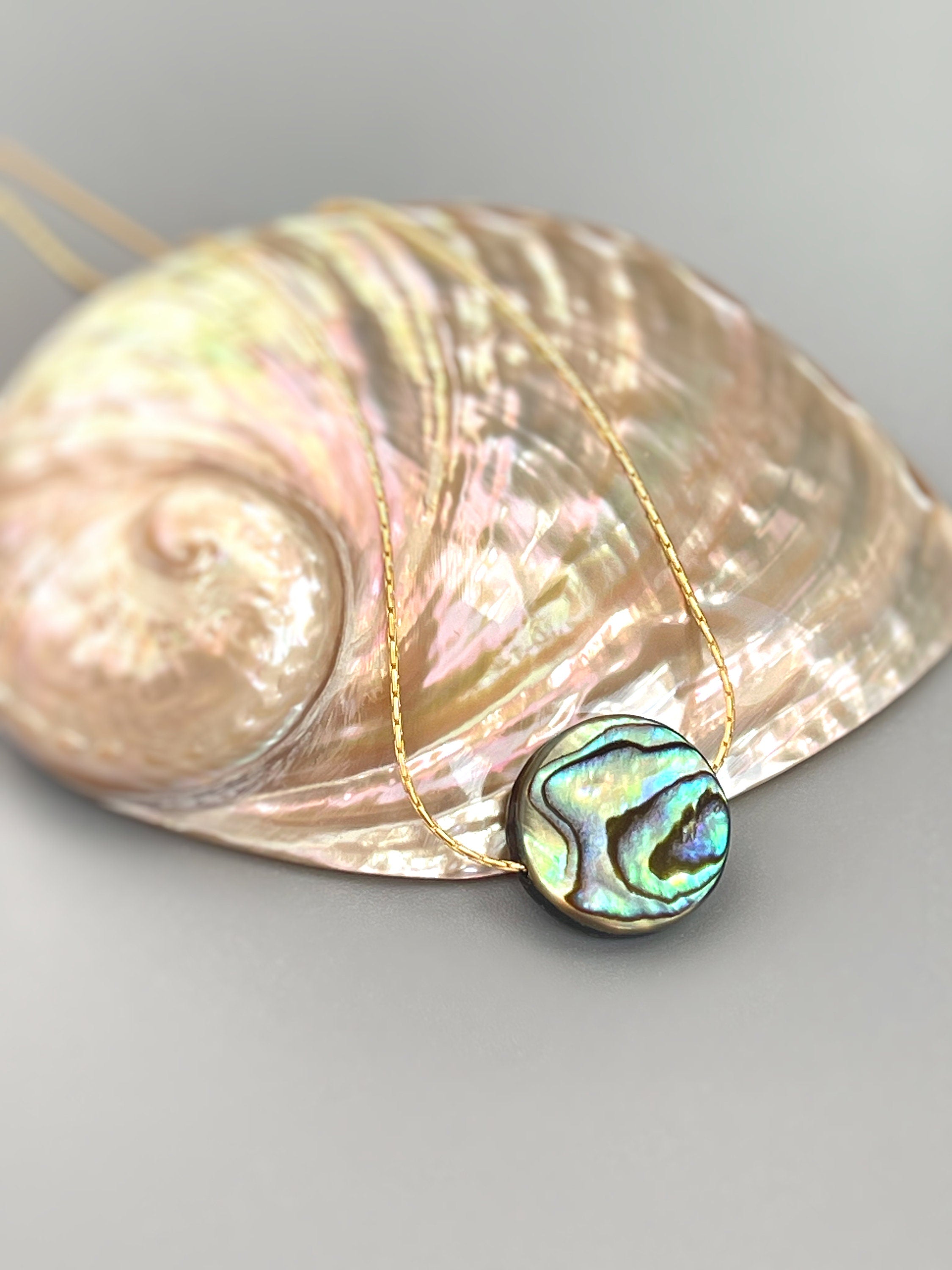 Abalone floating gemstone Solitaire Necklace