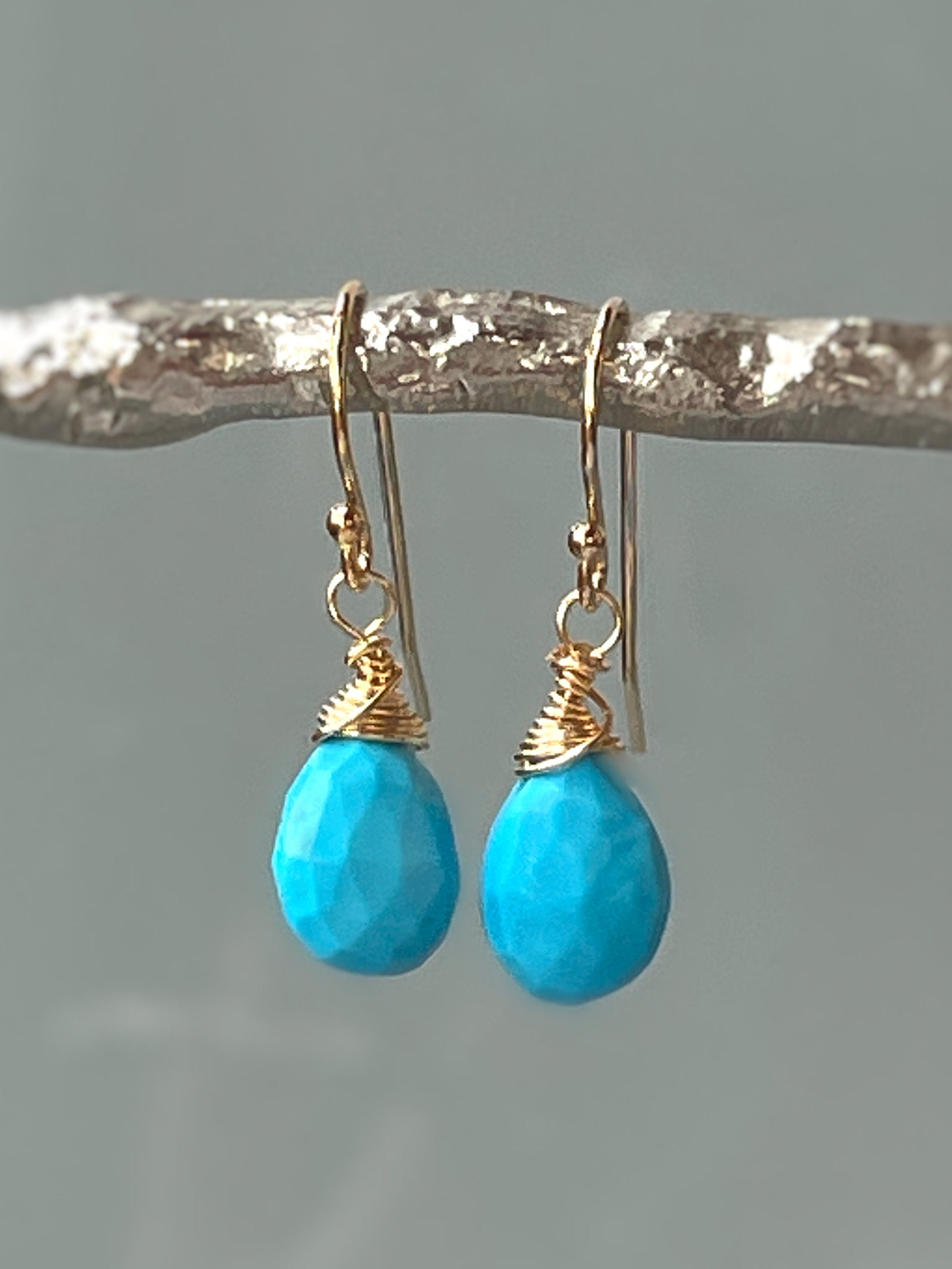 Dainty Turquoise Earrings 14k Gold, Sterling Silver, Rose Gold tear drop