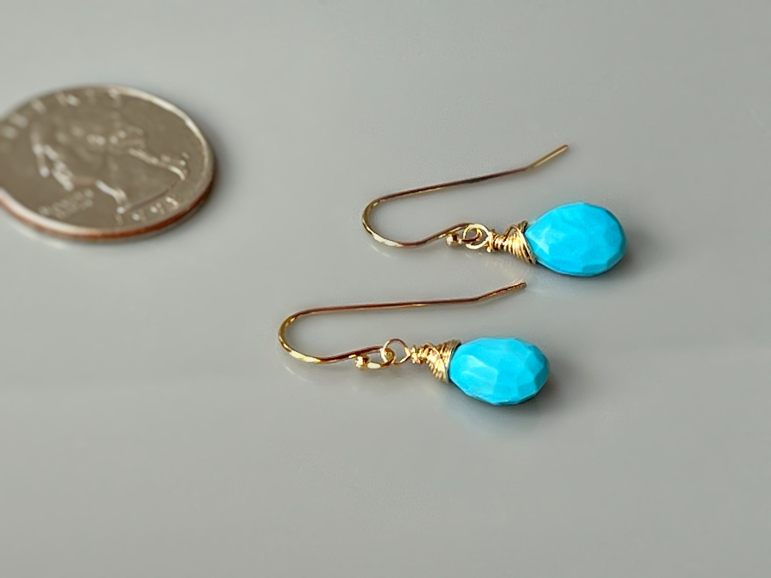 Dainty Turquoise Earrings 14k Gold, Sterling Silver, Rose Gold tear drop