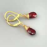 Garnet Earrings 14k Gold fill, Sterling Silver Teardrop Leverbacks