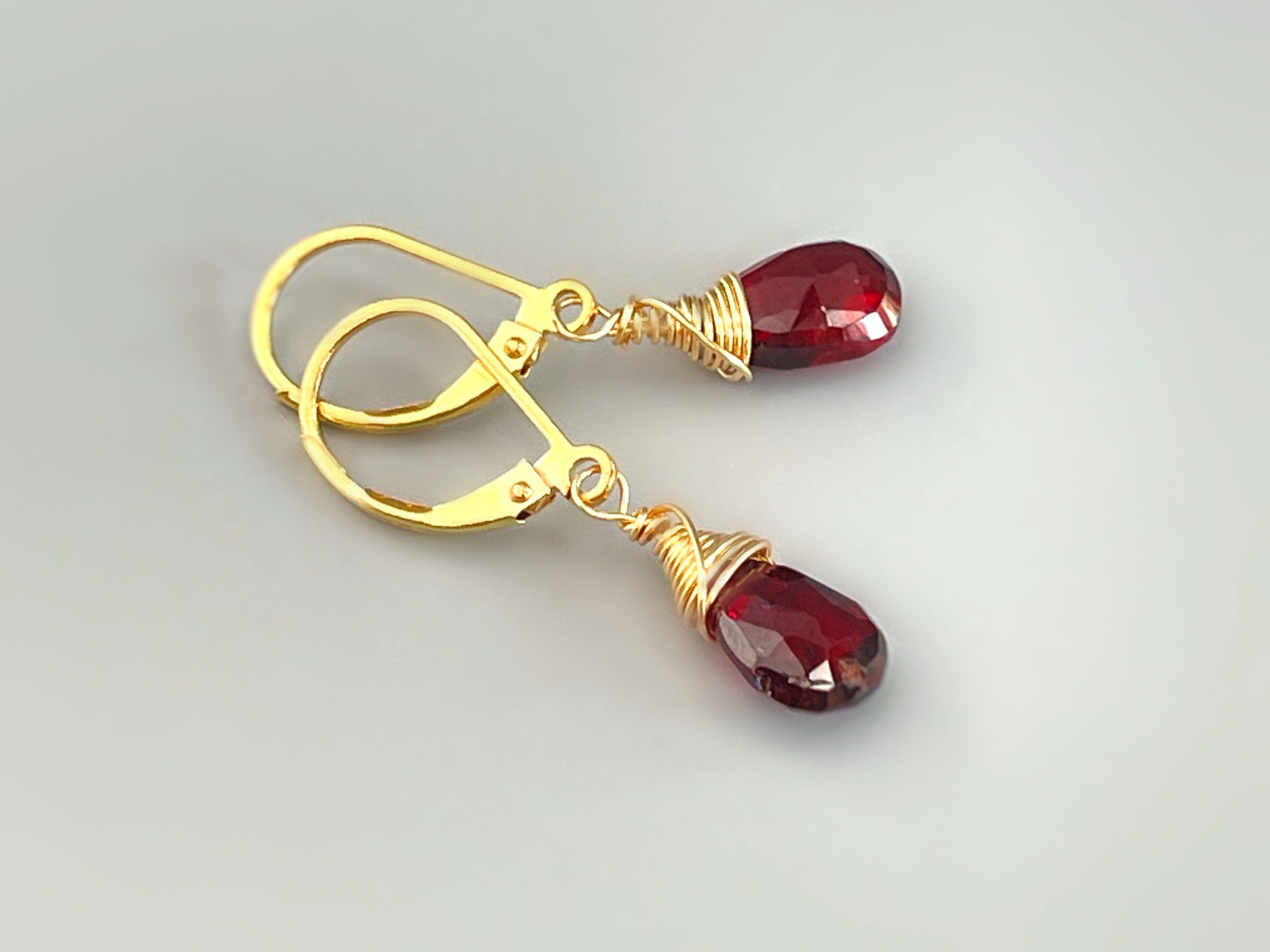 Garnet Earrings 14k Gold fill, Sterling Silver Teardrop Leverbacks