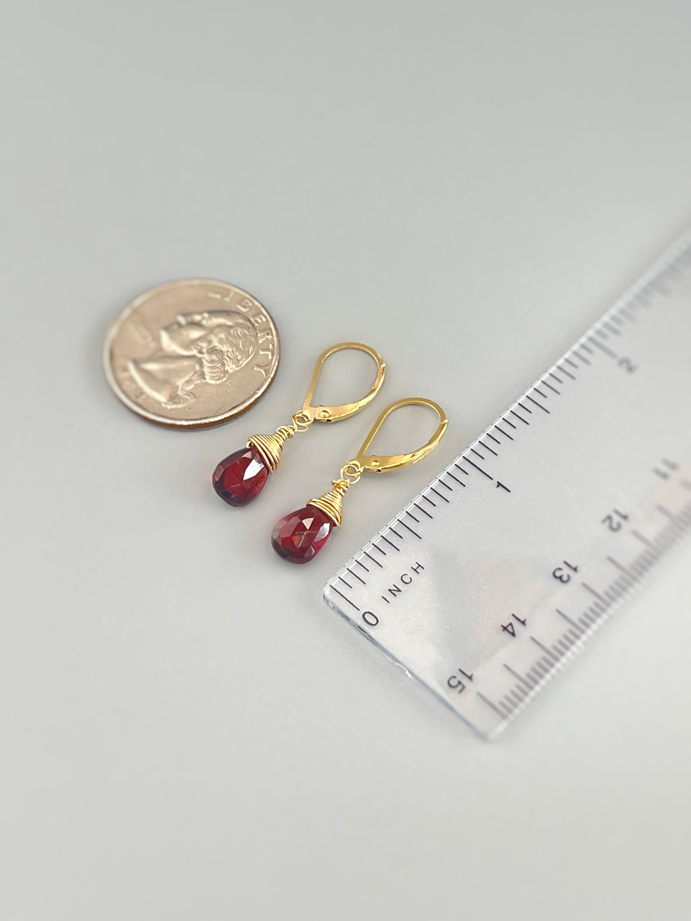 Garnet Earrings 14k Gold fill, Sterling Silver Teardrop Leverbacks