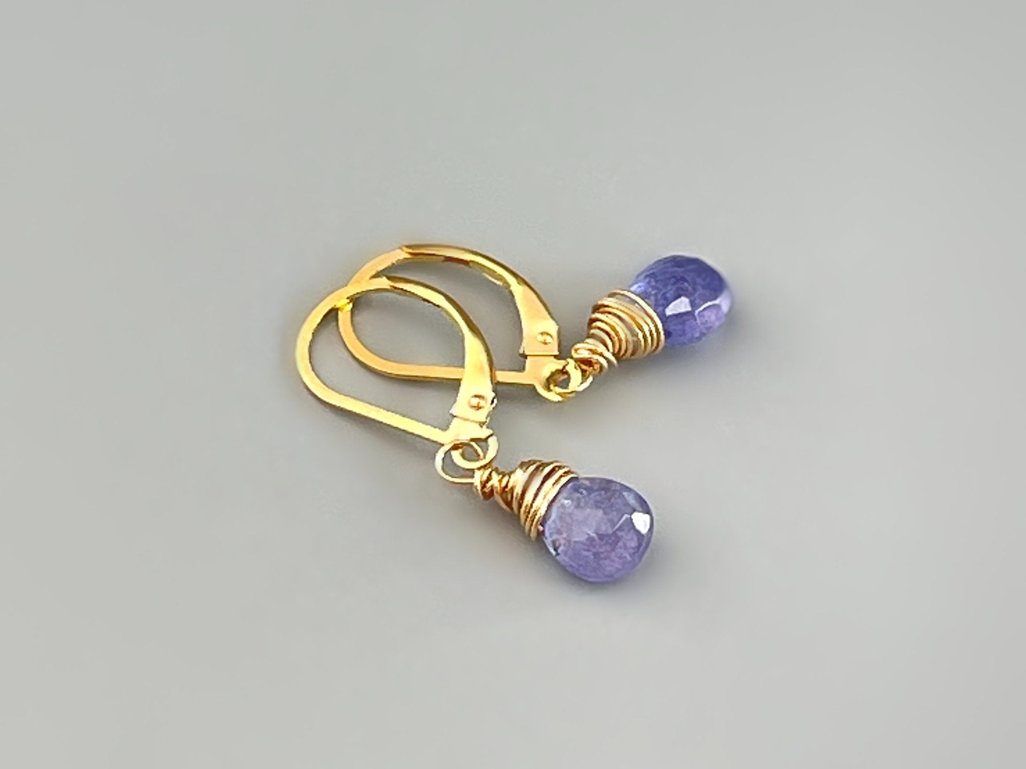 Tiny Tanzanite Earrings 14k Gold, Sterling Silver, Rose Gold Dangling Teardrop Dainty Purple Gemstone Minimalist Handmade Jewelry gift