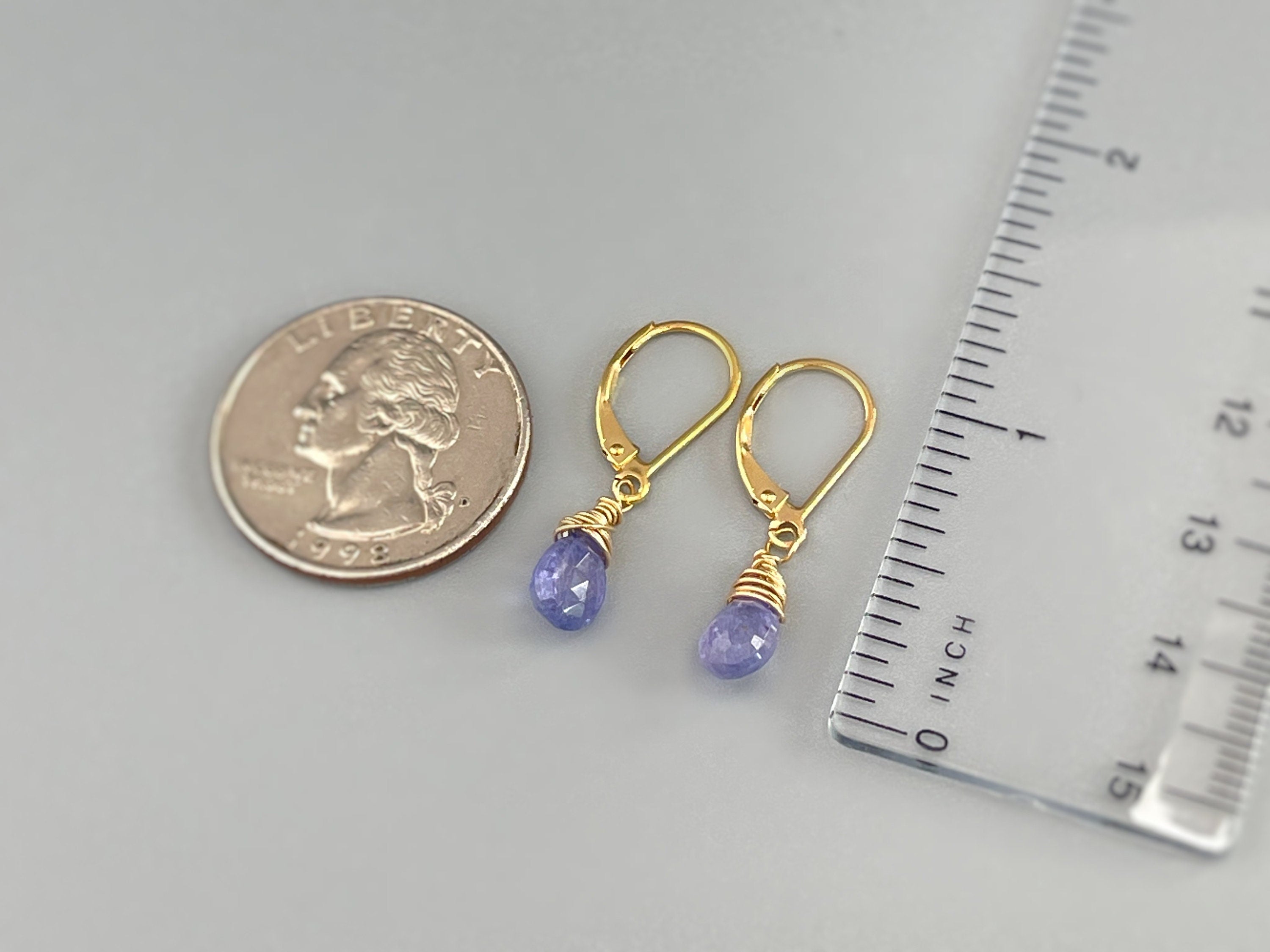 Tiny Tanzanite Earrings 14k Gold, Sterling Silver, Rose Gold Dangling Teardrop Dainty Purple Gemstone Minimalist Handmade Jewelry gift