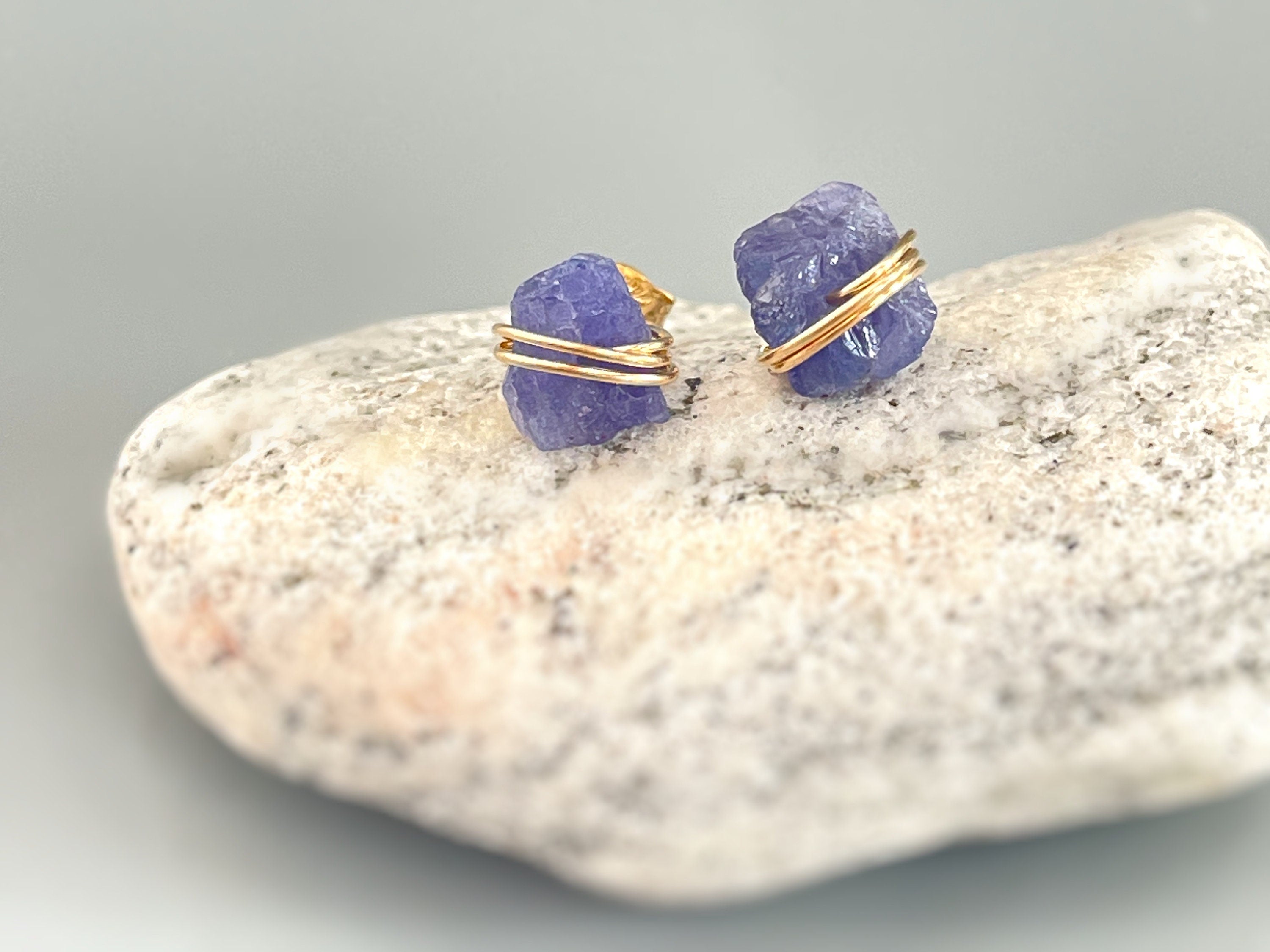 Raw Tanzanite Stud Earrings Organic Gemstone Stud Earrings