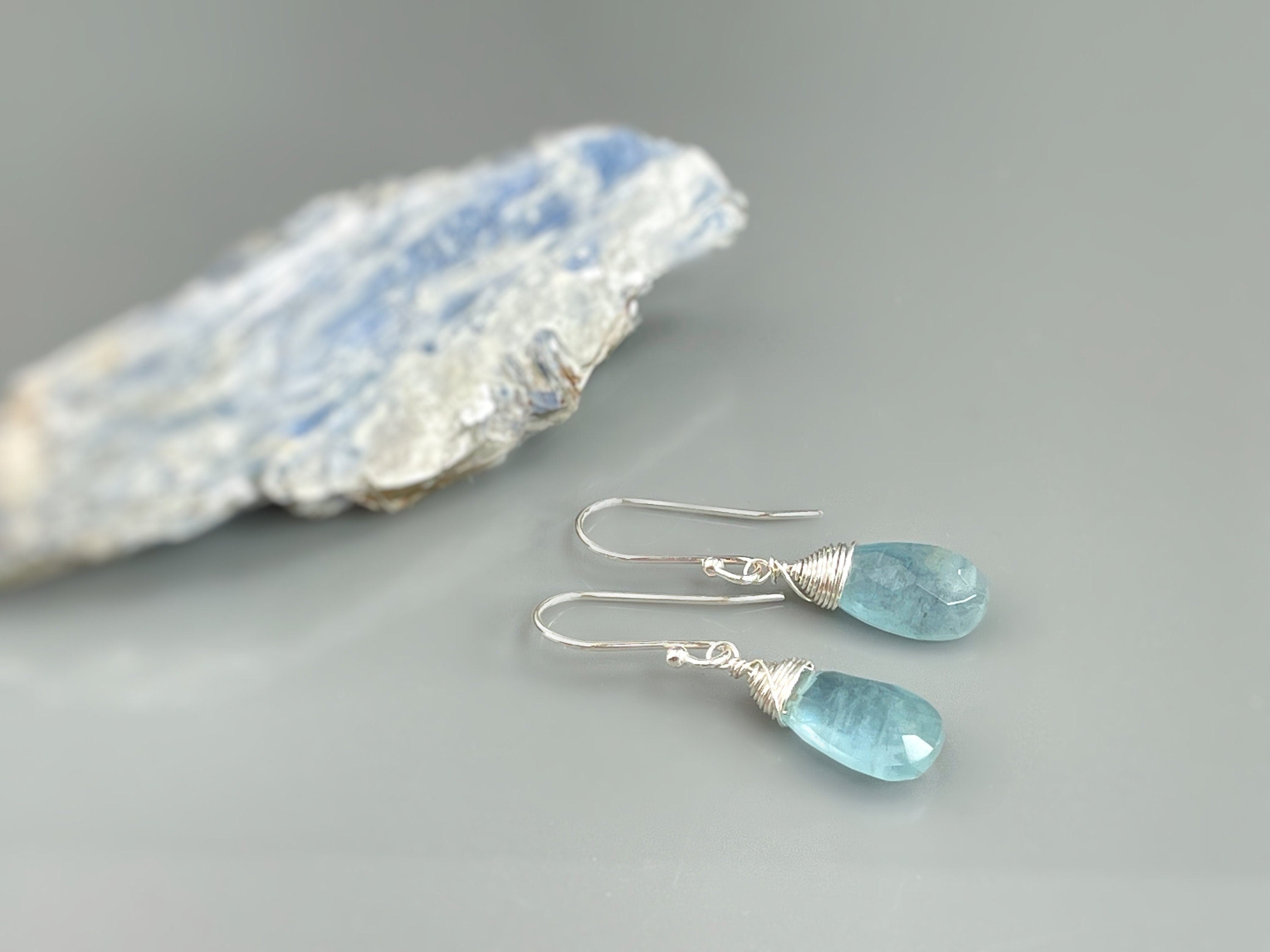 Long Aquamarine Earrings Gold Leverback