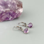 Pink Amethyst earrings bezel set silver