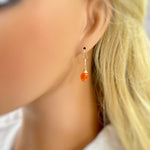 Carnelian Earrings Sterling Silver In Model Ear , 14k Gold Fill, Dangling Teardrop Orange Gemstone Earrings Handmade Carnelian Crystal Jewelry for women