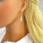 Long Aquamarine Earrings Gold Leverback