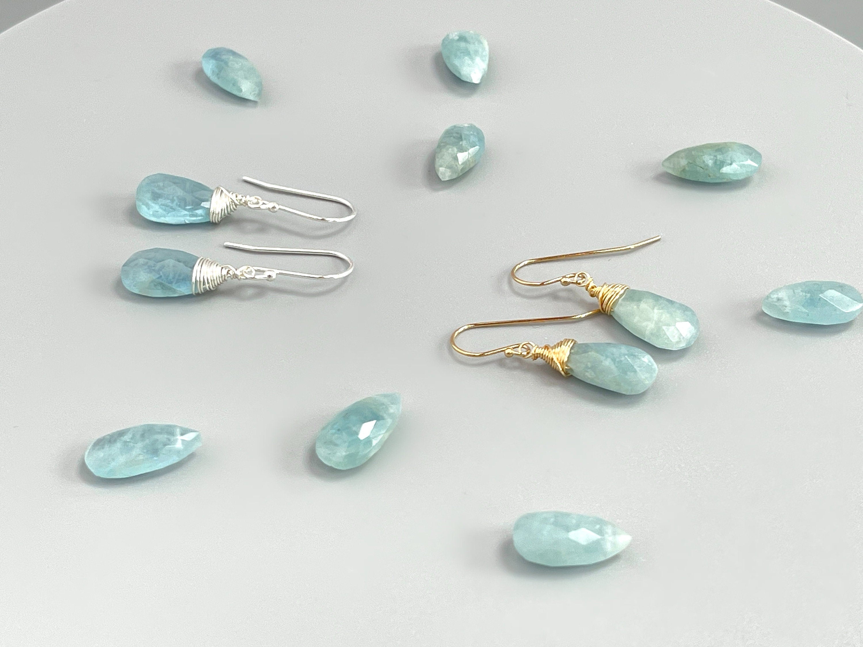 Long Aquamarine Earrings Gold Leverback
