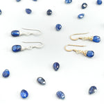 Dainty Blue Kyanite Gemstone earrings dangle drop teardrop Gold, Sterling Silver