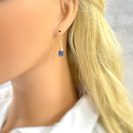 Dainty Blue Kyanite Gemstone earrings dangle drop teardrop Gold, Sterling Silver