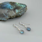 Dainty Handmade Labradorite earrings in Sterling Silver tiny gemstone dangle earrings