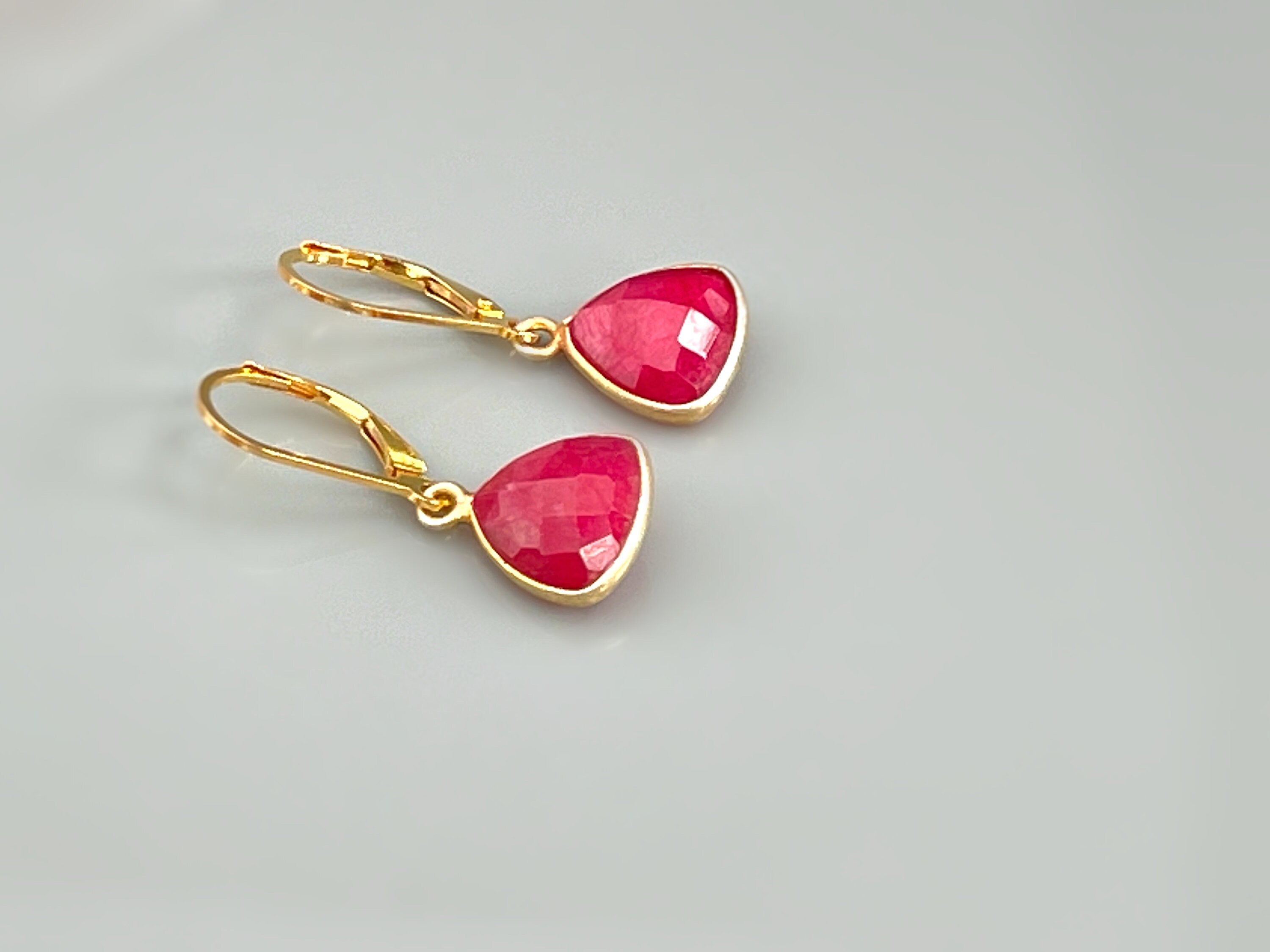 Ruby Earrings dangle Gold Handmade Jewelry Red Gemstone Drop Leverback Dangly Raw Ruby Drop Earrings 14k gold fill earrings gift for wife