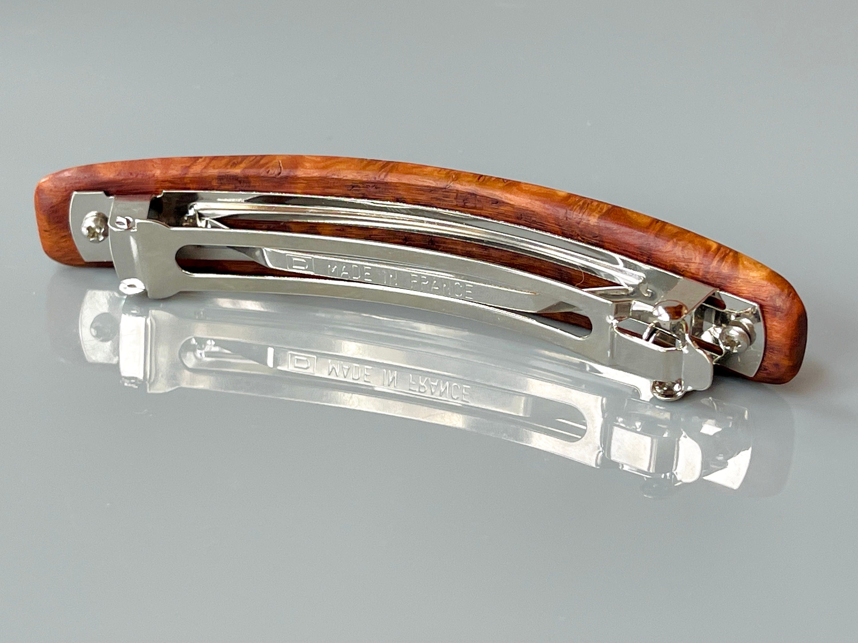 Large Curly Koa wood barrette, Luxury wood 5th Anniversary Gift Hawaiian