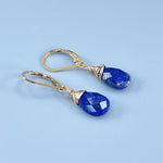 Lapis Lazuli Earrings Dangle, 14k Gold, Silver Teardrop
