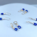 Lapis Lazuli Earrings Dangle, 14k Gold, Silver Teardrop Blue Gemstone Dangly Drop Earrings Everyday Minimalist Dainty Handmade Lapis Jewelry