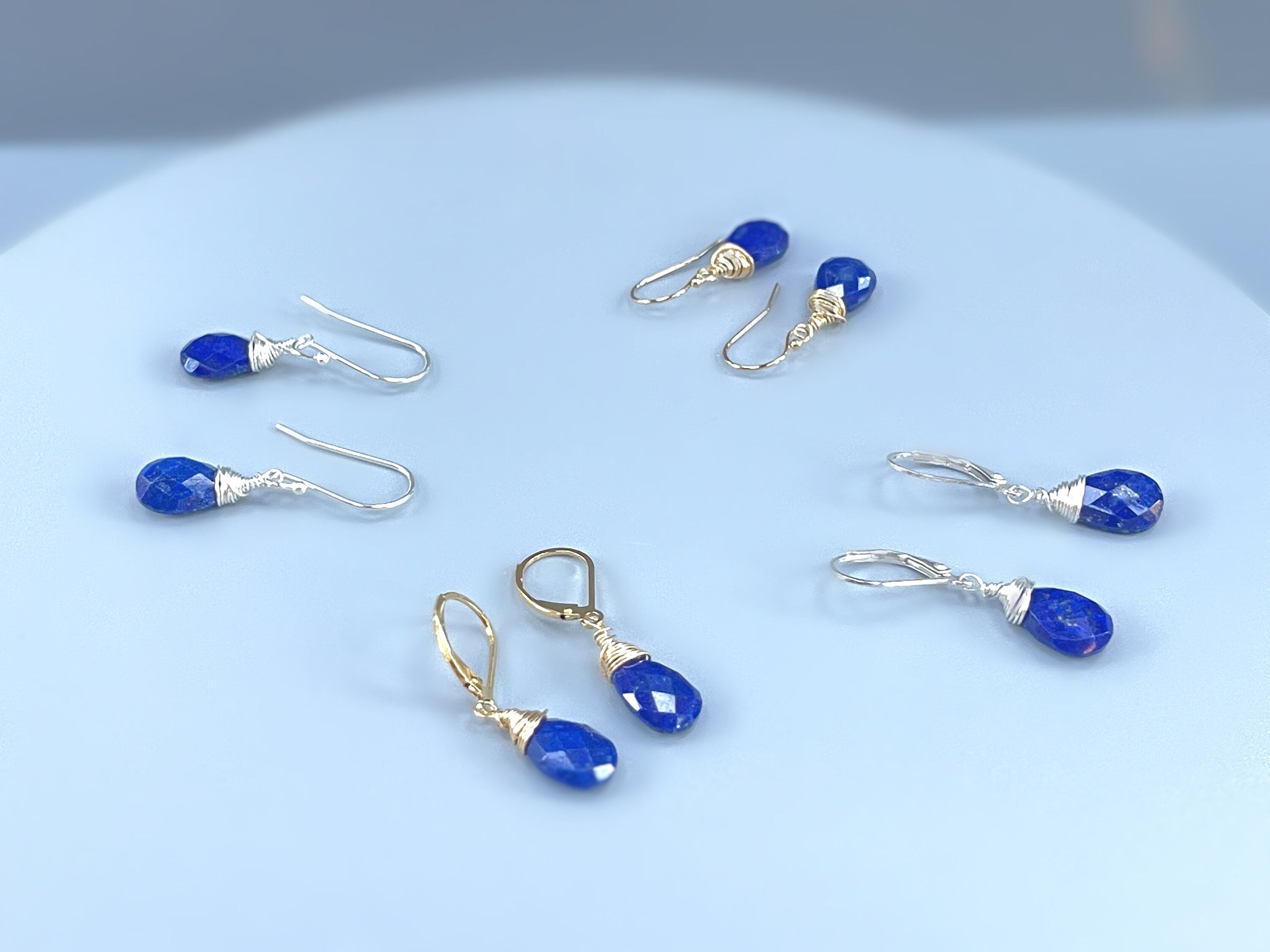 Lapis Lazuli Earrings Dangle, 14k Gold, Silver Teardrop Blue Gemstone Dangly Drop Earrings Everyday Minimalist Dainty Handmade Lapis Jewelry