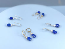 Load image into Gallery viewer, Lapis Lazuli Earrings Dangle, 14k Gold, Silver Teardrop Blue Gemstone Dangly Drop Earrings Everyday Minimalist Dainty Handmade Lapis Jewelry