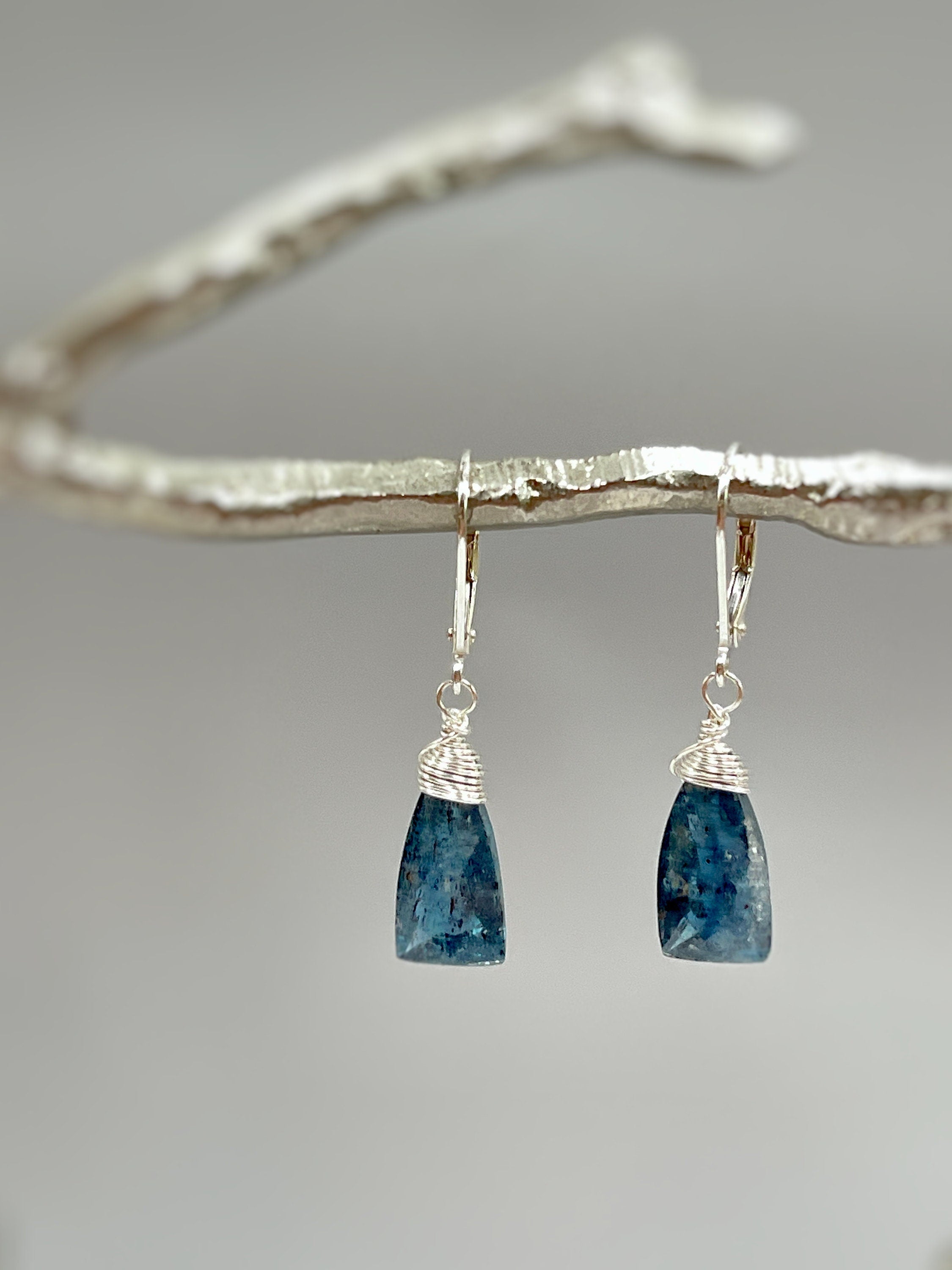 Kyanite Earrings Dangle drop Sterling Silver Leverback