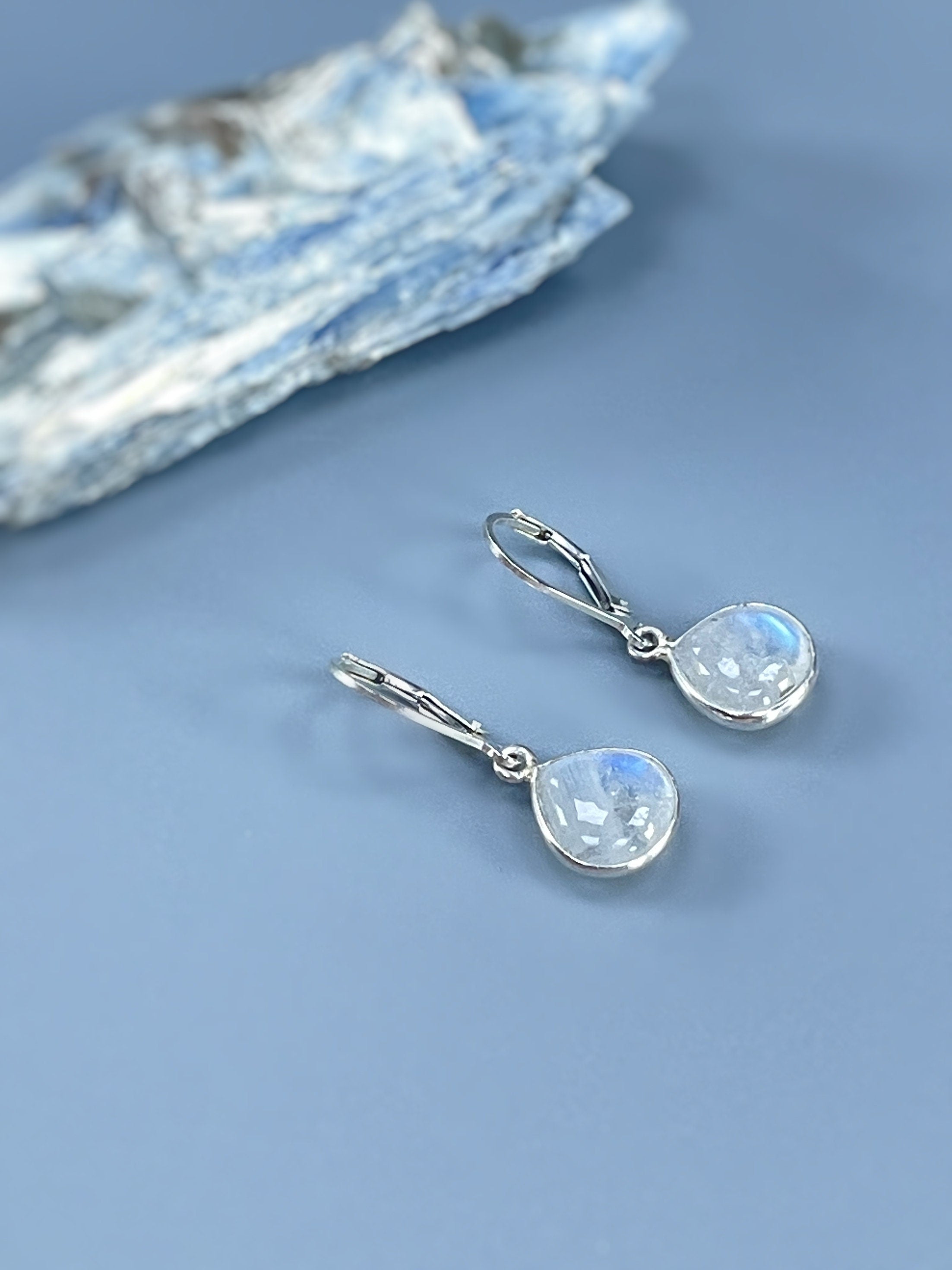 Moonstone Earrings Dangle Sterling Silver Minimalist Jewelry