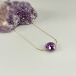 Amethyst Necklace Gold Handmade Dainty Gemstone Pendant Purple Amethyst Jewelry Minimalist round Crystal floating necklace for woman