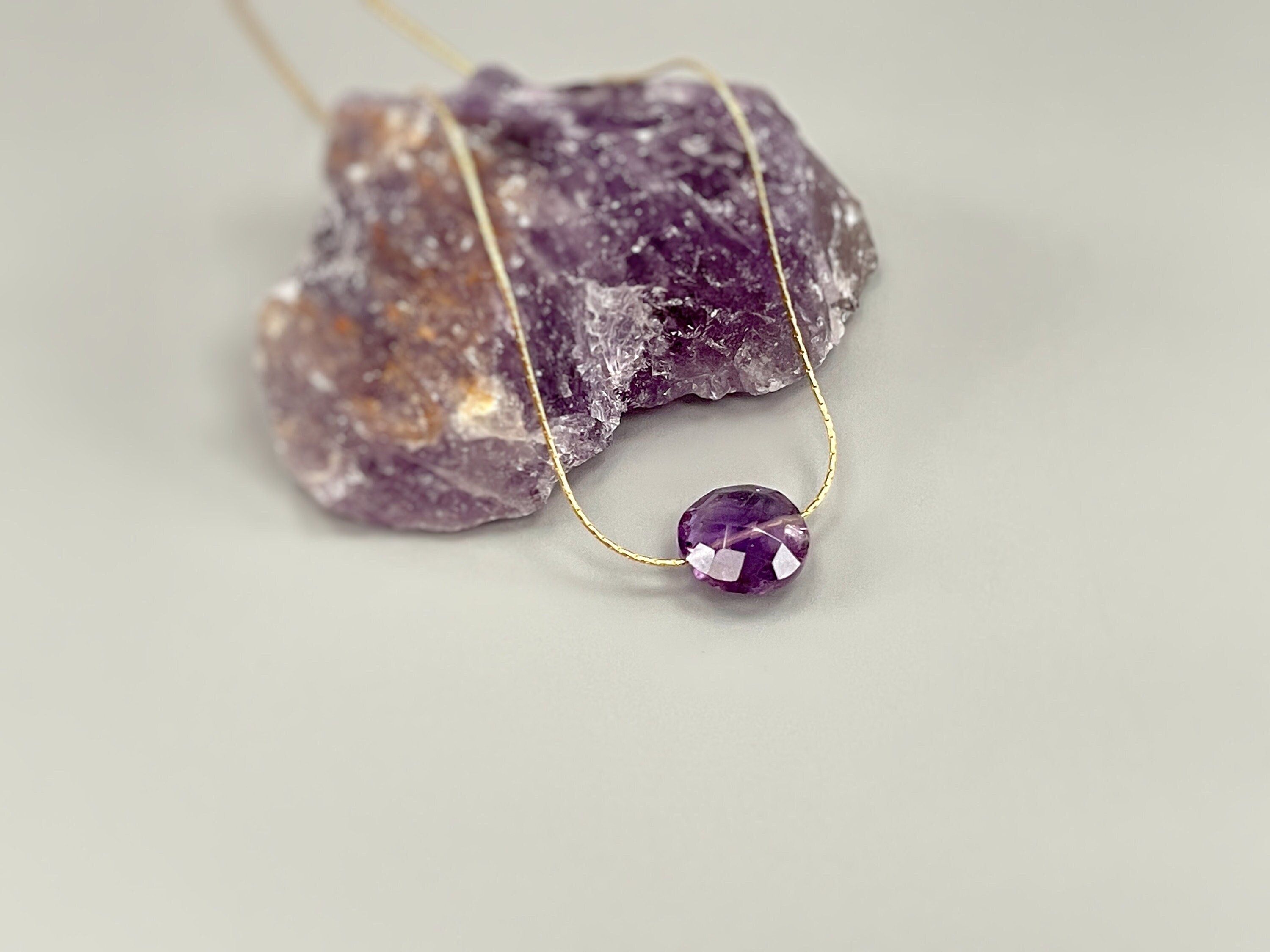 Amethyst Solitaire Necklace Gold