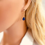 Tiny tear drops Dainty Lapis Lazuli earrings dangle 14k Gold fill, Sterling Silver